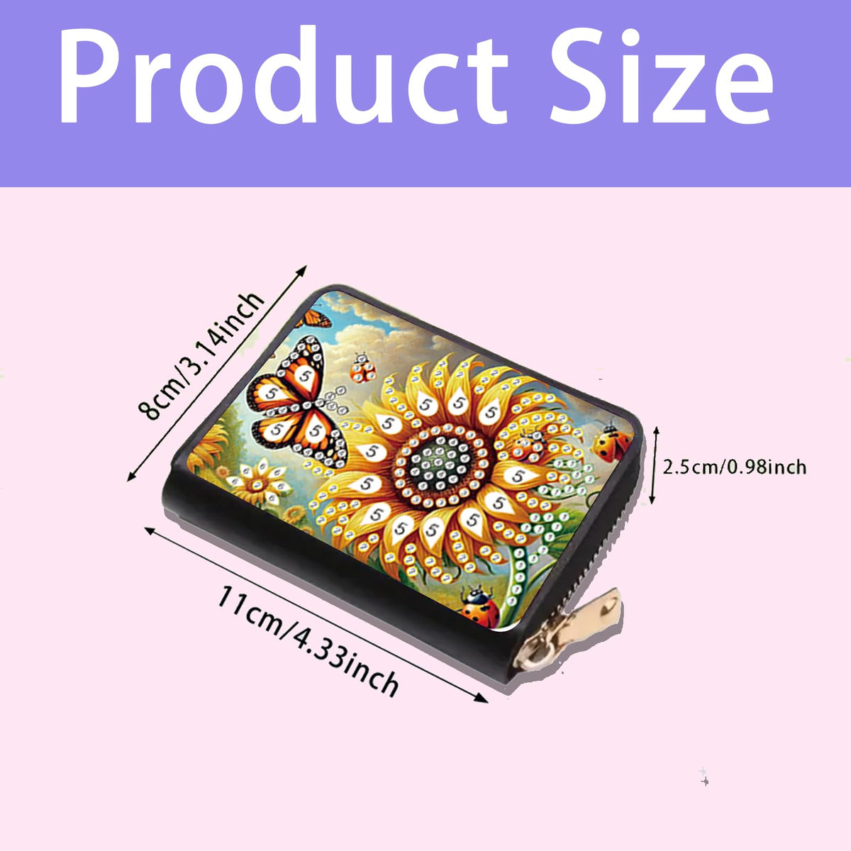 JZHYOAN Sunflower Diamond Art Credit Card Holder DIY Butterfly Pattern Zipper Business Small Wallet Coin Purse Keychain Gem Arts Card Holder Wallet Family Adult Man Woman Craft Gift