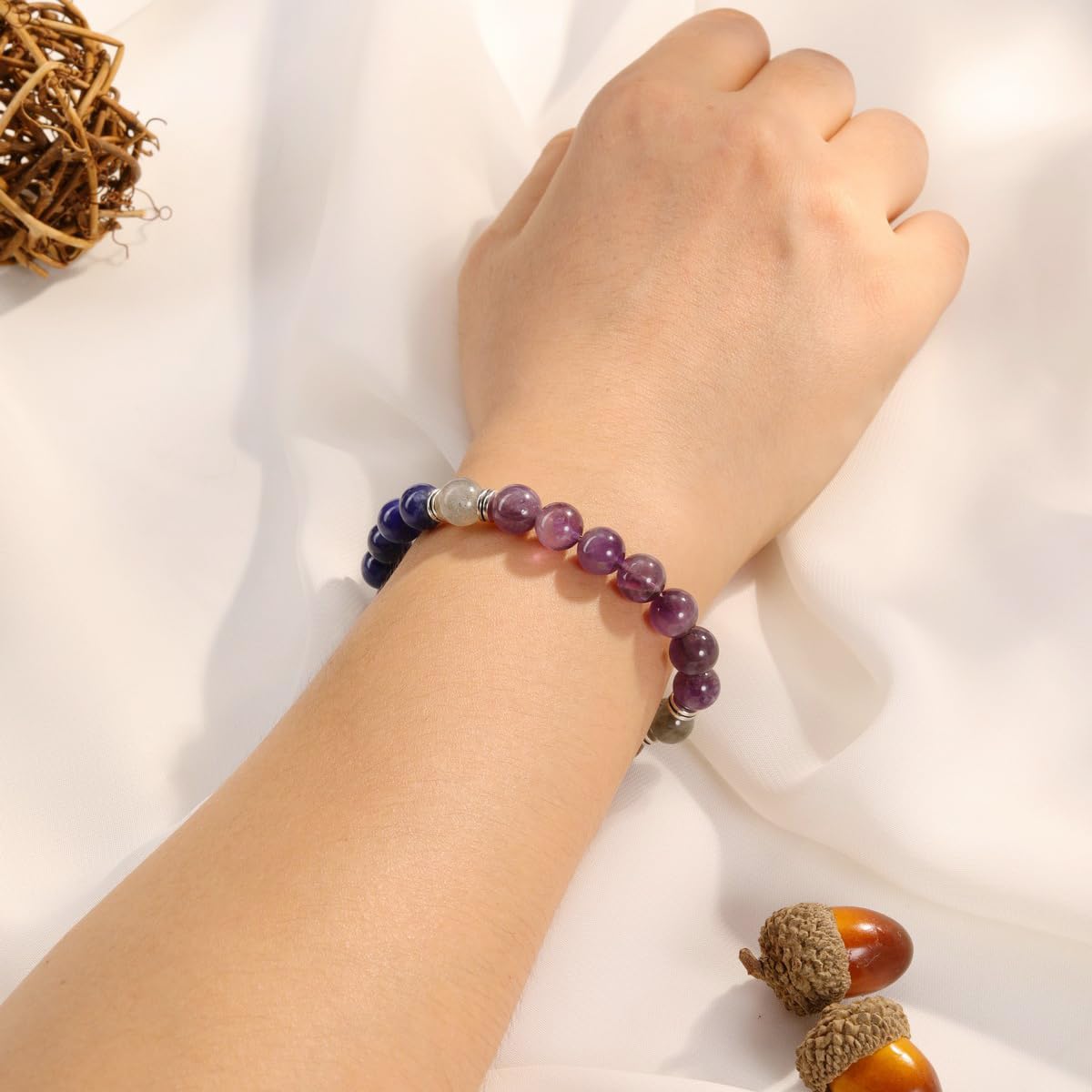 Top Plaza Healing Chakra Anxiety Bracelets for Women Natural 8mm Crystal Gemstone Beaded Protection Bracelet Good Luck Energy Jewelry Gifts for Mom - Style 1