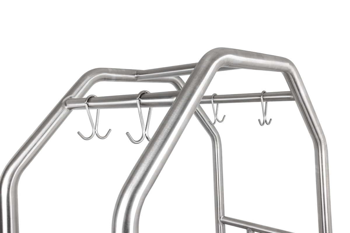 Wholesale Hotel Products Brushed Stainless Steel Luggage Cart – 1500lb Capacity–Bellman Cart w/ Grey Bumper Guard, Plush Carpet, 2” Welded Steel Frame & 8" Wheels, for 5-Star Hotels (Grand Lux Series)