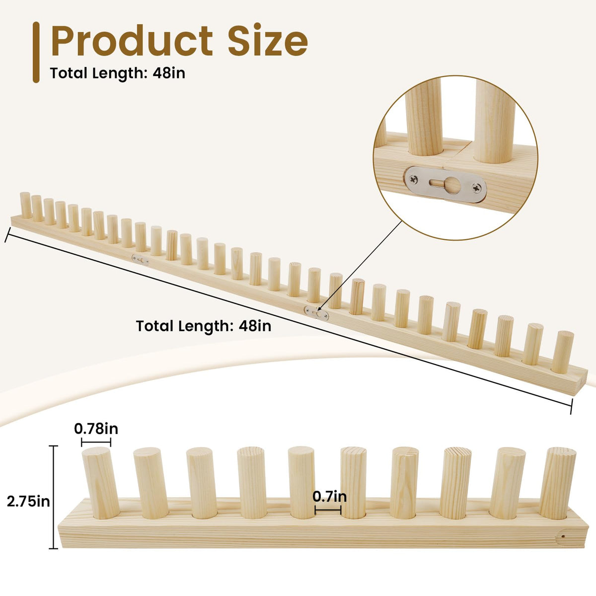 TOMAIX 48-inch Chunky Blanket Loom, Adjustable Wooden Frame, Suitable for DIY Coverlet, Ideal for Beginners and DIY Weaving Enthusiasts