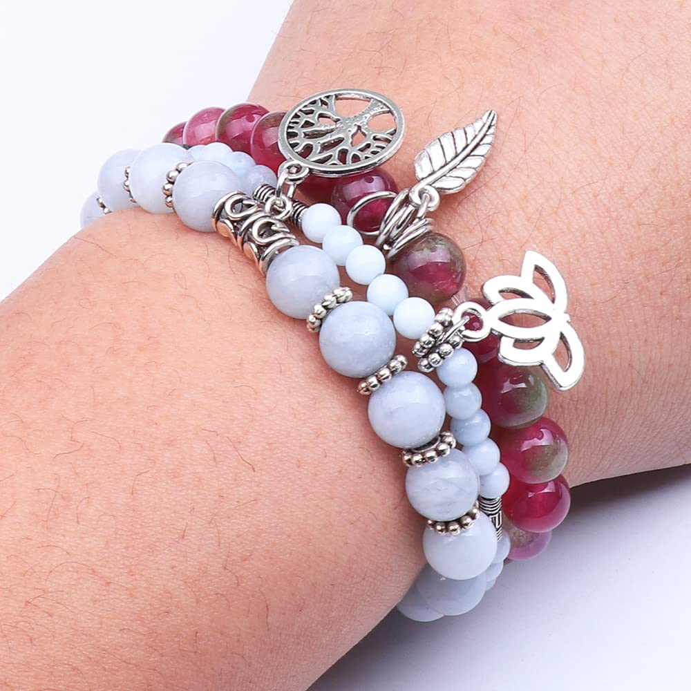 UEUC Tree of Life Yoga Healing Stone Bracelets, Multilayer Lotus Chakra Stone Reiki Bracelet Sets, Anxiety Crystal Natural Stone,for Women Stress Relief(#57)