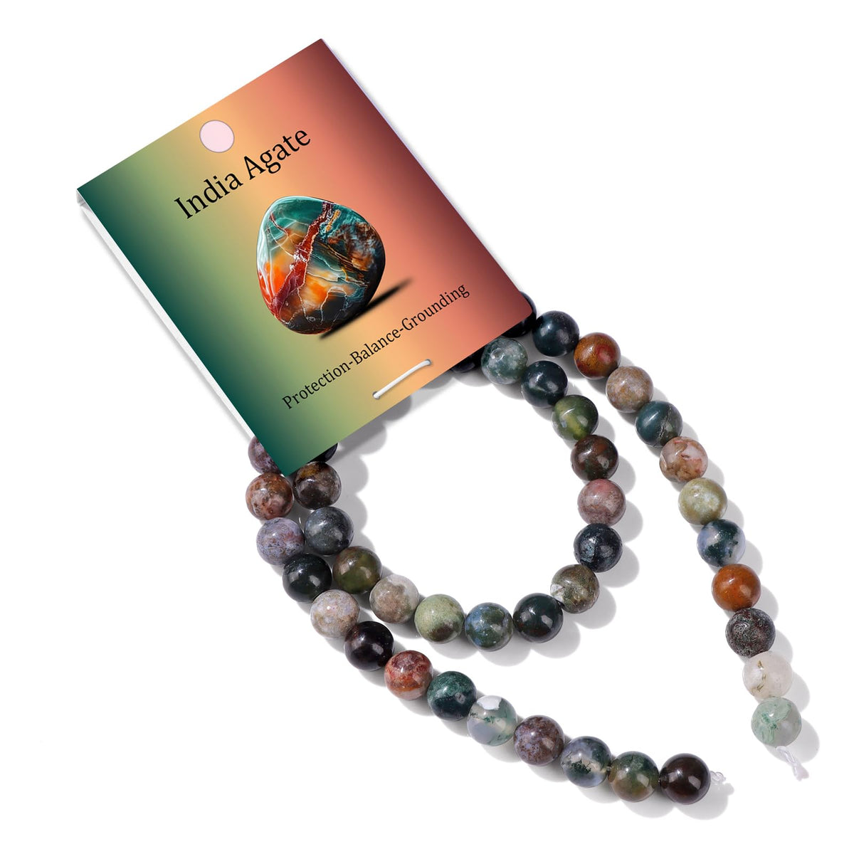 Risyfjew 50PCS 8mm Natural Indian Agate Beads Gemstone Round Loose Beads for Jewelry Making Chakra Crystal Stone Beads for Bracelets Necklace Earrings Making Supplies (50pcs/Strand)