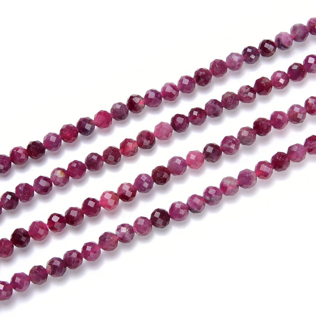 Adabele 30 Inch Natural Pink Tourmaline Healing Gemstone 4mm (0.16 Inch) Tiny Small Faceted Round Loose Beads Stone Spacer (180-200pcs) for Craft Jewelry Making GK4-1