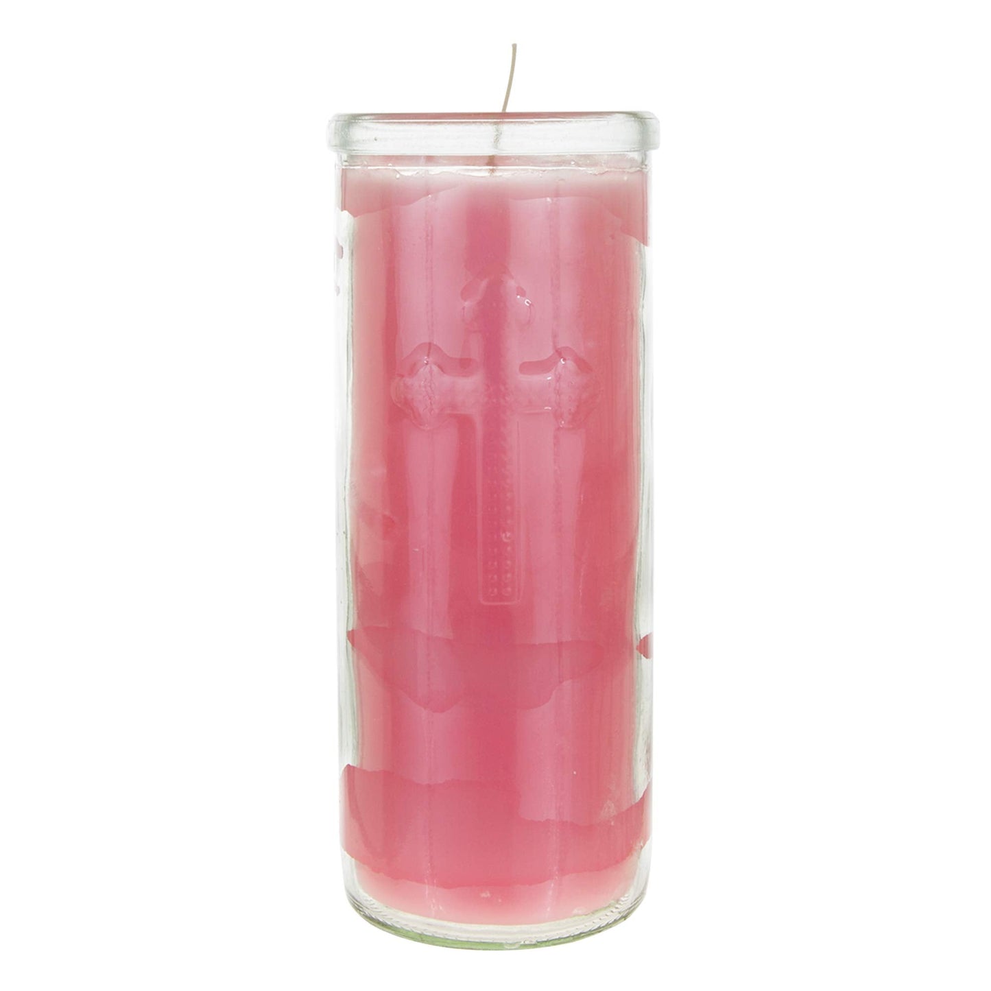 Mega Candles 6 pcs Unscented Pink Dual Cross Glass Container Altagraciano Devotional Prayer Candles, Premium Wax Candle 3 Inch x 7.25 Inch, Sanctuary, Vigils, Prayers, Blessings, Religious, Memorials