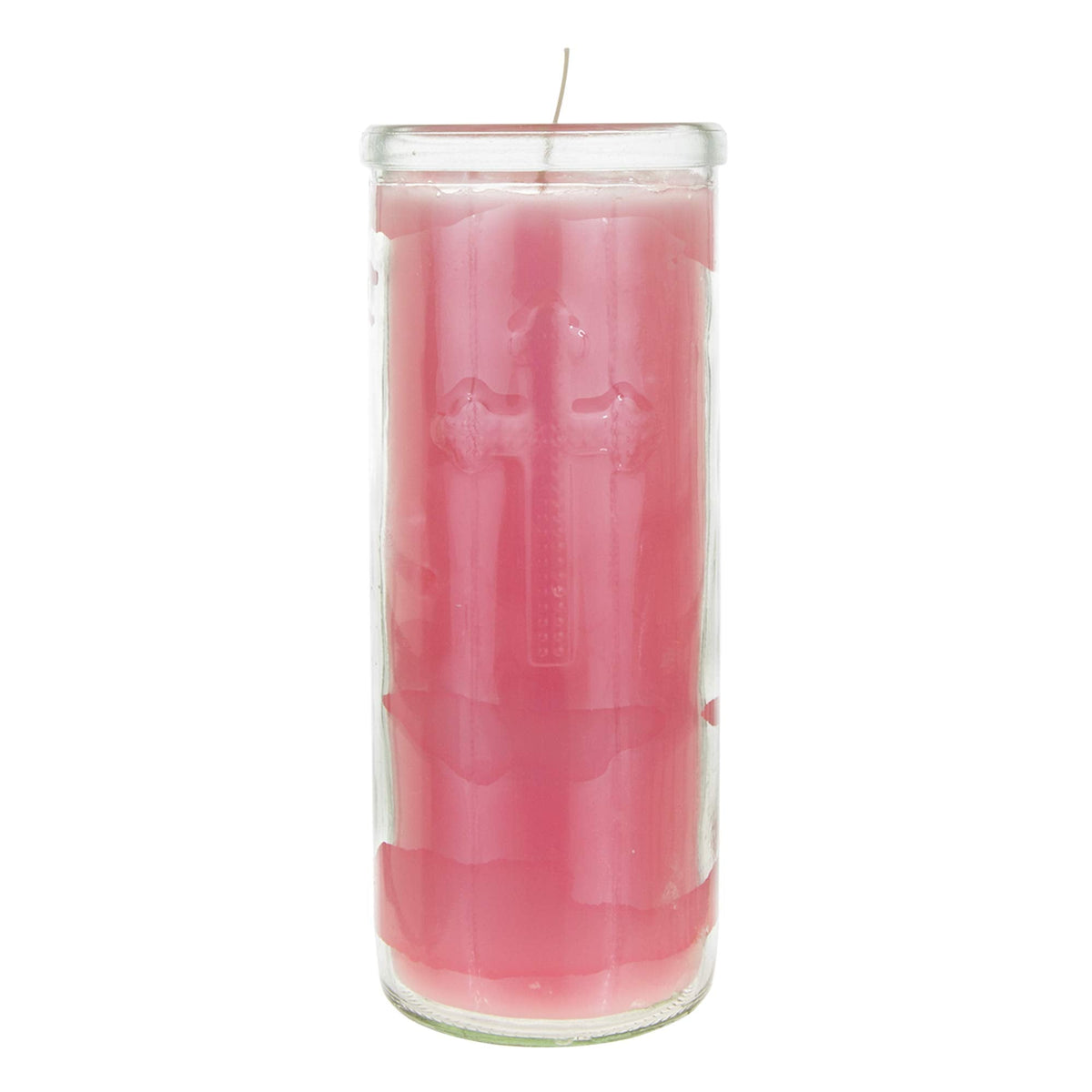 Mega Candles 3 pcs Unscented Pink Dual Cross Glass Container Altagraciano Devotional Prayer Candles, Premium Wax Candle 3 Inch x 7.25 Inch, Sanctuary, Vigils, Prayers, Blessings, Religious, Memorials