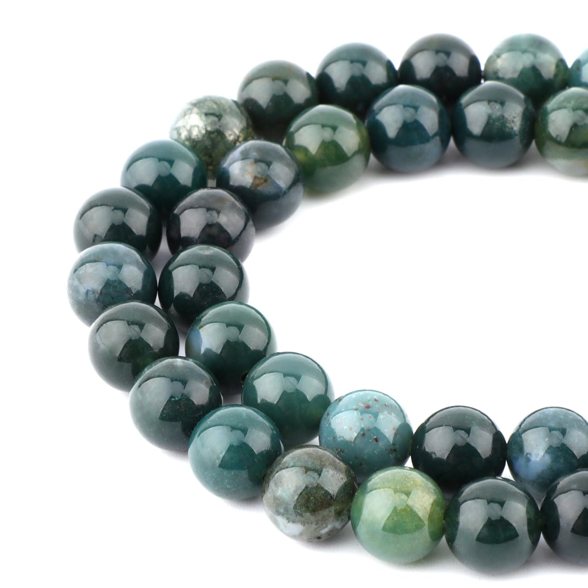 Bymitel 90 pcs Natural Genuine Real Round Loose Stone Beads Gemstone Spacers for Charm DIY Jewelry Making 15.5" per Strand 4mm (Green Moss Agate, 4mm)