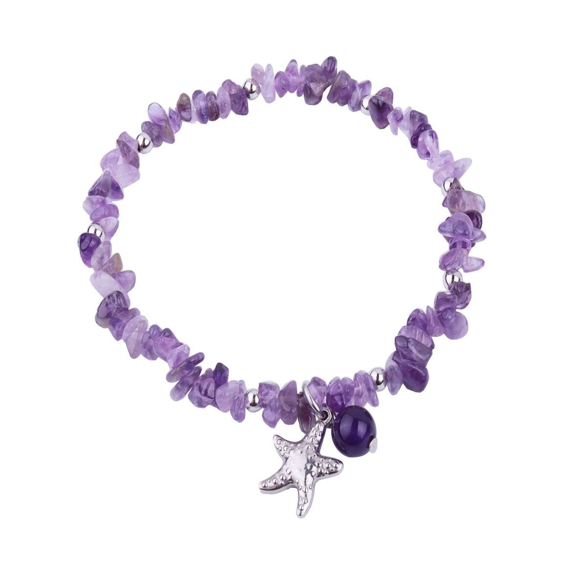 AZFEIYA Healing Stone Amethyst Anklets Bracelets Handmade Boho Anklet Bracelet Summer Jewelry Starfish Anklets Chakra Beach Foot Jewelry Gift for Her (Amethyst)