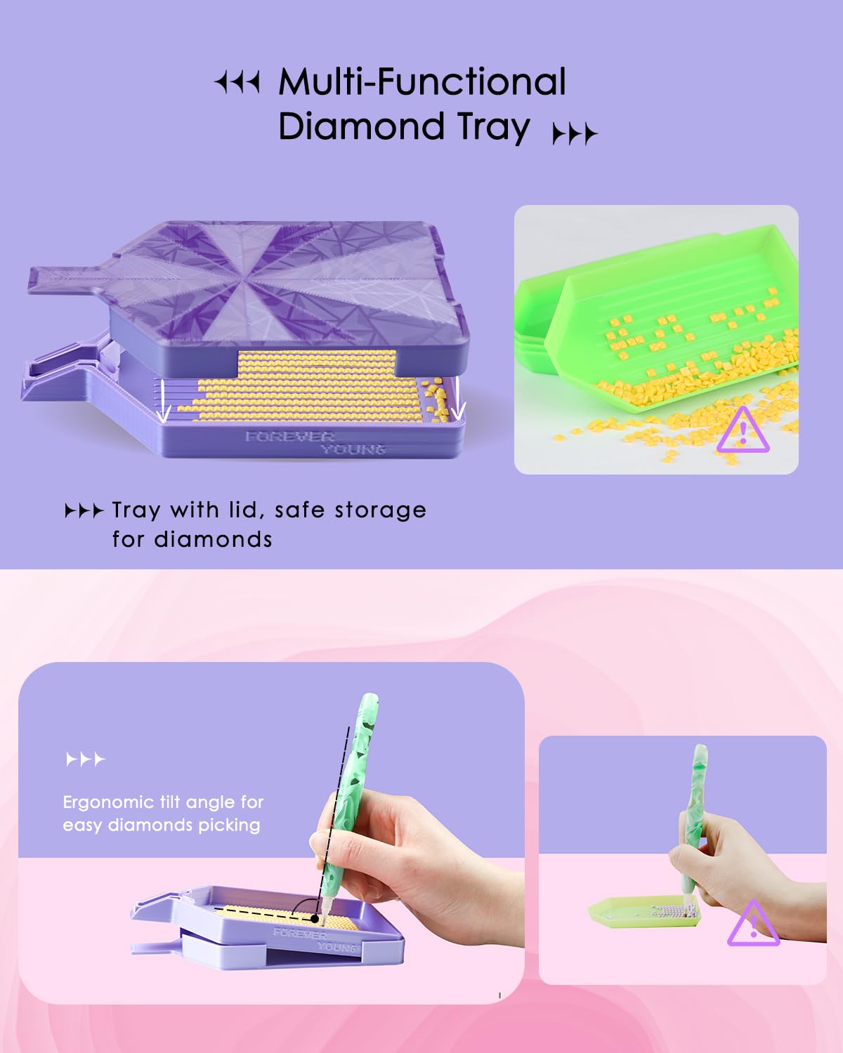 ForeverYoung Crystalline Diamond Art Trays with Lids Diamond Painting Accessories, 2-Piece Diamond Painting Trays with Lids, Silky Diamond Art Accessories and Tools, Halloween Spirit