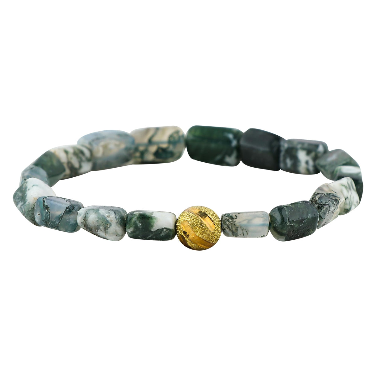 CRYSTALIS Natural Moss Agate Beads Elastic Stretch Bracelet, Chakra Healing Jewelry for Men & Women, Adjustable Bracelet, Everyday Wear, Gift Giving Bracelet, Free Size