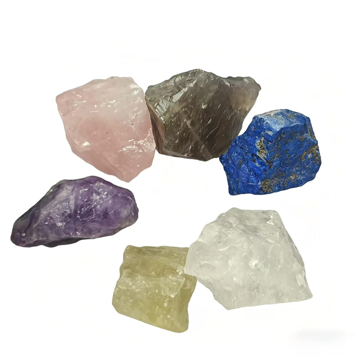 Calming & Healing Crystal Set, Natural Raw Crystals 1.2-2″Amethyst, Smoky Quartz et. Stress Relief Stones for Anxiety, Mood Lifting & Relaxation