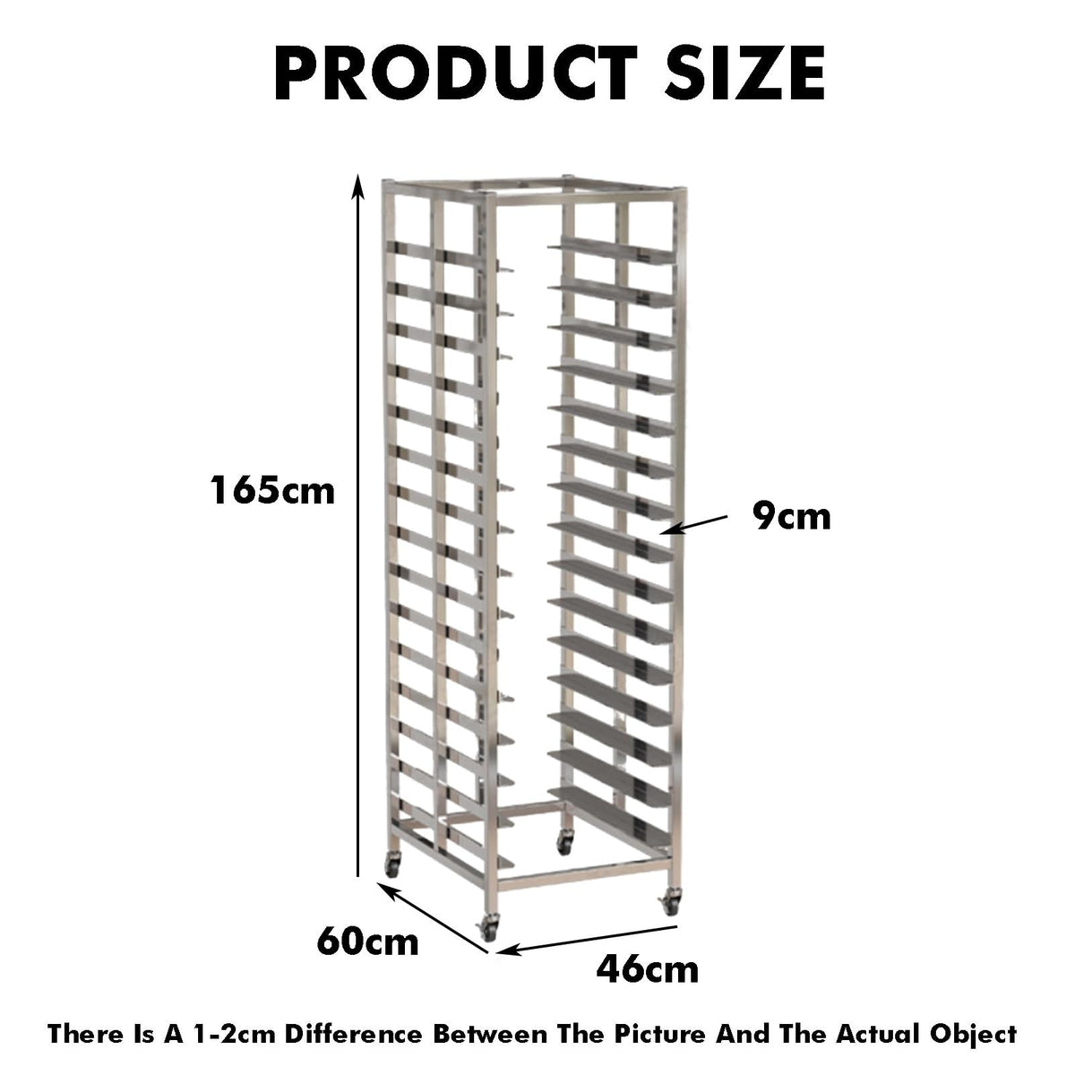 GenSDH 15-Tier Stainless Steel Rack, Commercial Mobile Bakery Trolley for Bread & Pizza, Heavy-Duty 400Kg Capacity, Multi-Layer Sheet Pan Storage Solution