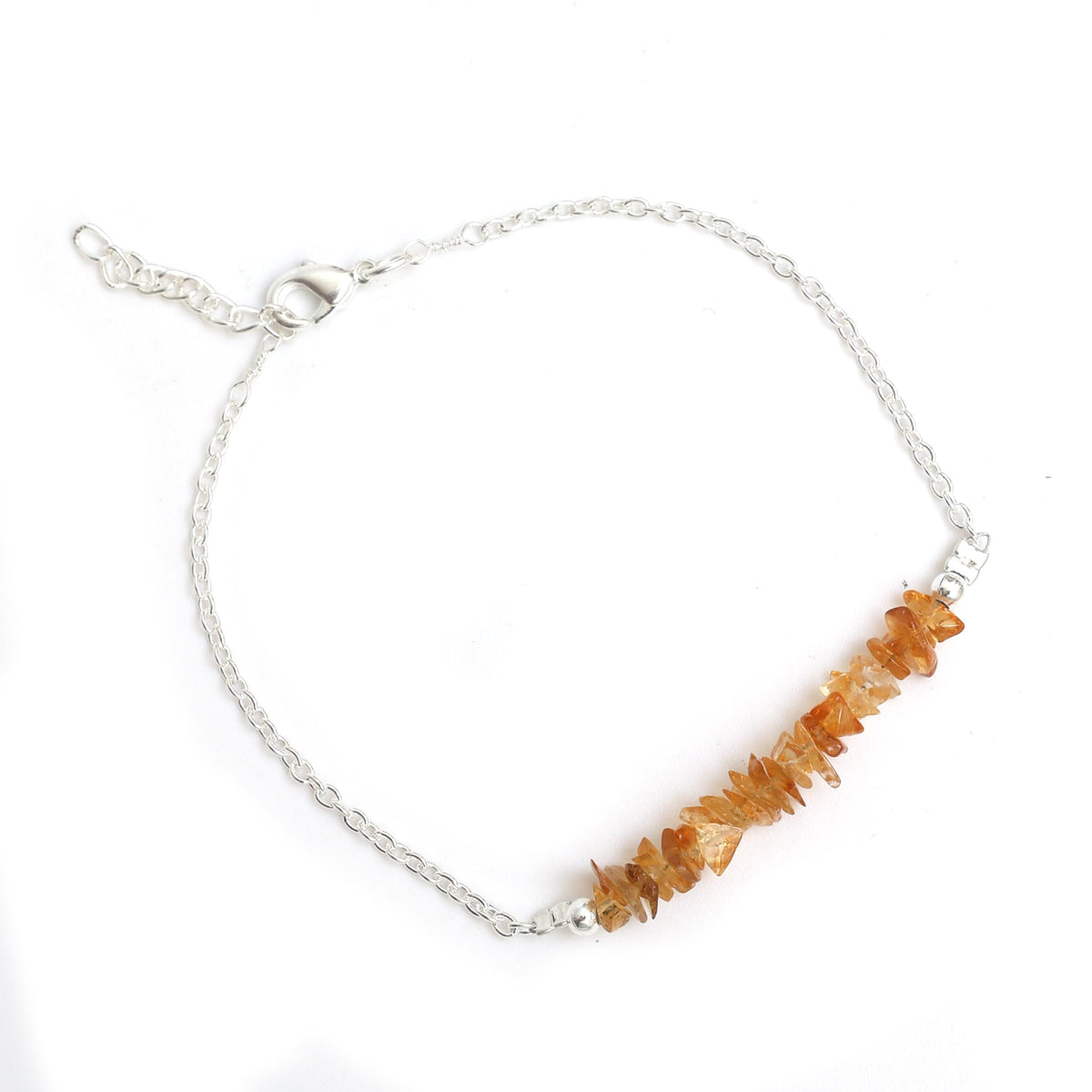 Gempires Natural Gemstone Chip Bar Bracelet for Women, Crystal Healing Bracelet, Multiple Gemstone Options, Adjustable Yellow Gold Plated Chain (7” + 1” Extender), Dainty Stackable Jewelry Gift for Her (Citrine)