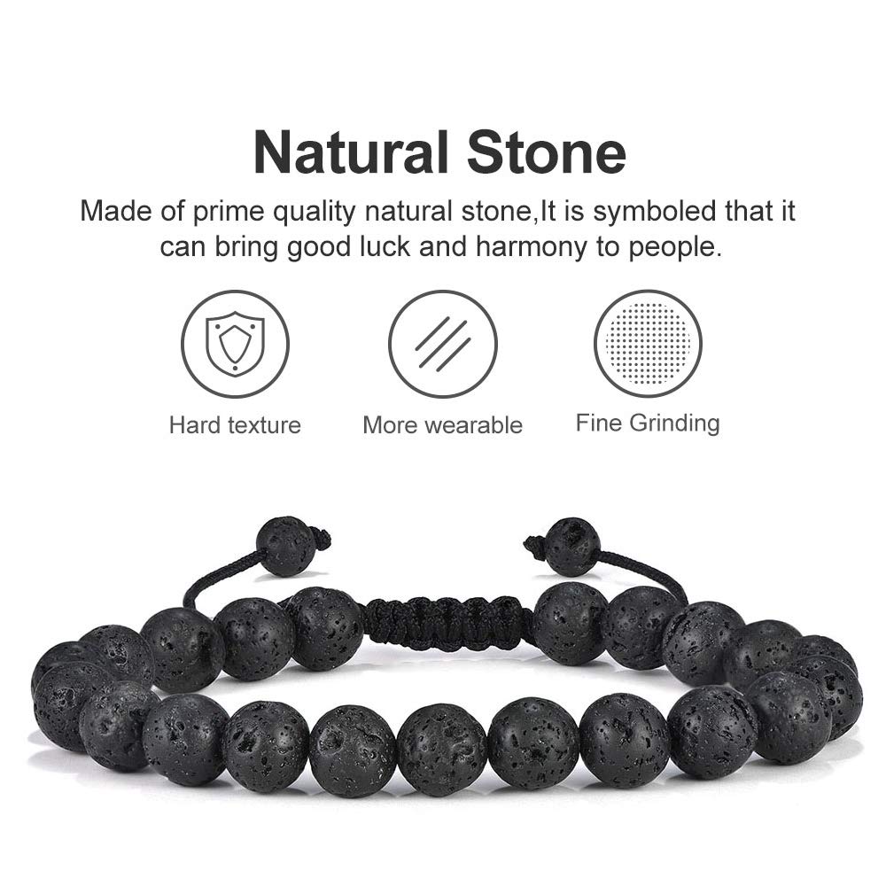 M MOOHAM Gifts for Male Coworkers Mens - Natural Black Lava Rock Stone Mens Anxiety Tiger Eye Bracelets Adjustable Aromatherapy Essential Oil Diffuser Healing Bracelet