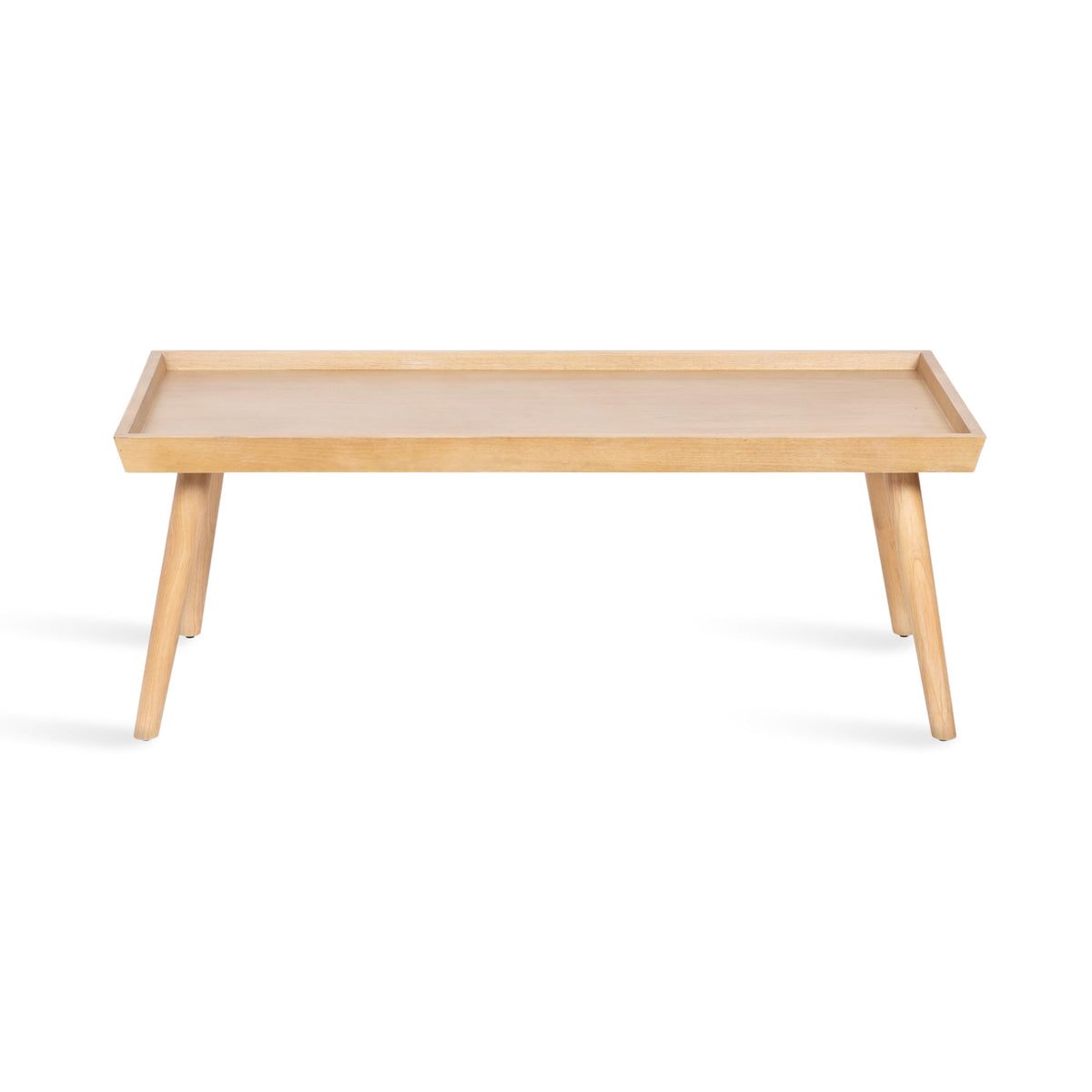 Kate and Laurel Eastmont Rectangle Wood Coffee Table; 46 x 22 x 17; Light Natural; Large Mid-Century Wooden Living Room Table with Stylish Tapered Legs and Adjustable Feet