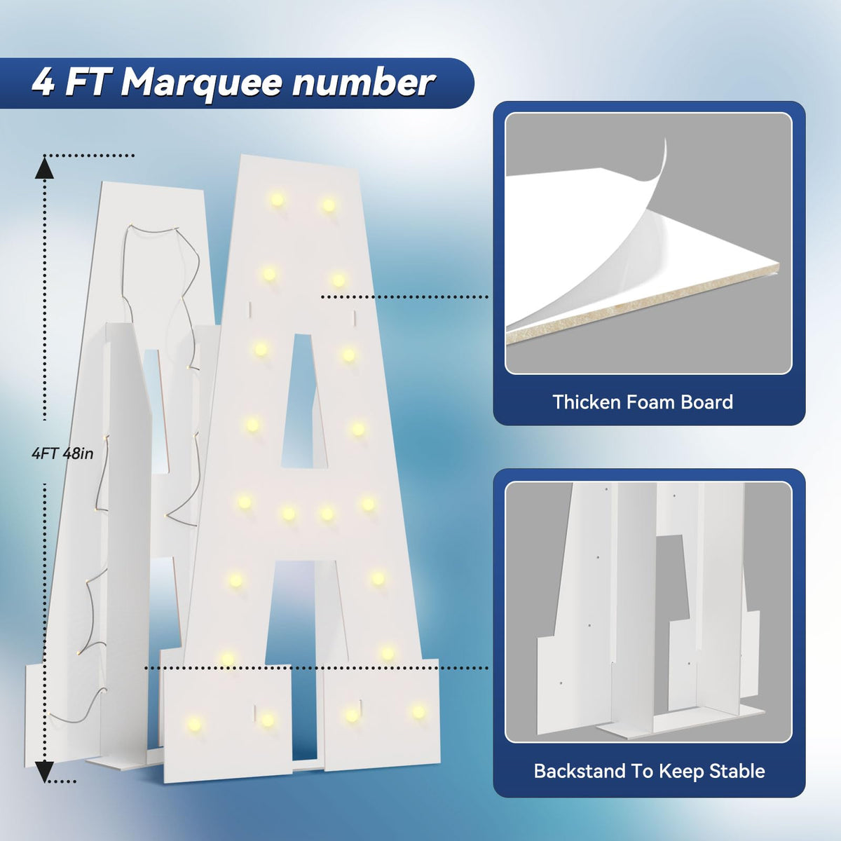 4FT Marquee Light Up Letters, Marquee Letters A, Pre-Cut Foam Board Set Can Be Used for Birthday Party Grad Prom Party Decoration Wedding Event Baby Shower