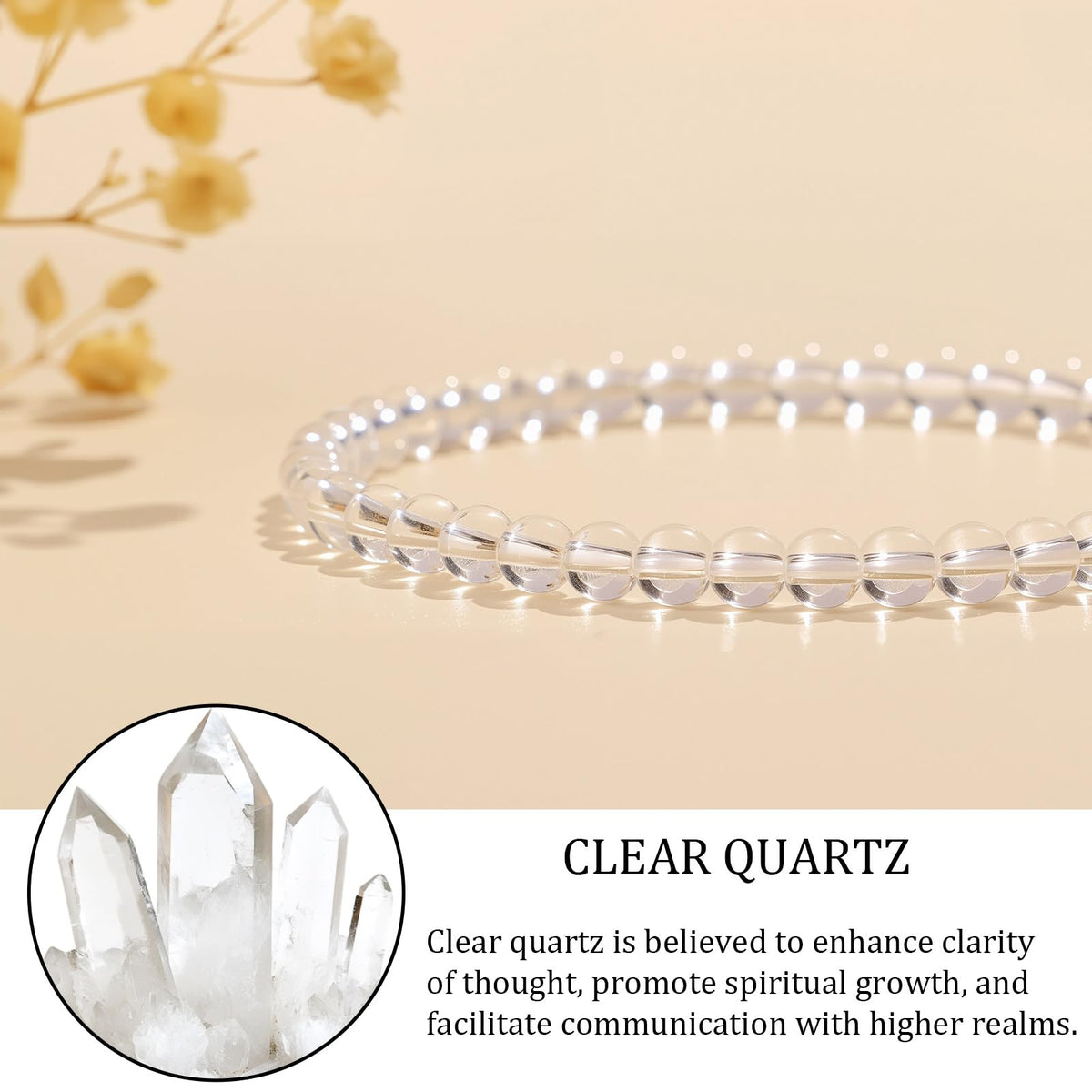GolbalJew Natural Gemstone Beads Bracelets Healing Crystal Stone Beaded Bracelet for Women Men Handmade Spiritual Jewelry Gifts, 4mm Clear Quartz Round Beads