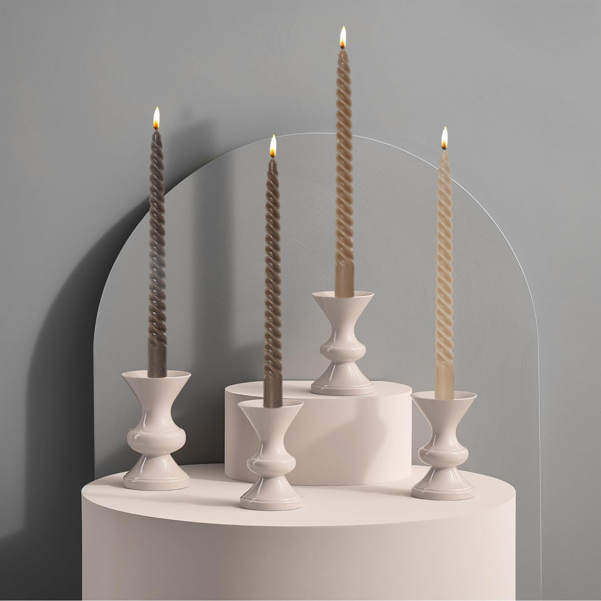 MAITREYA Brown Taper Candles Stick Spiral Twisted Candles-Set of 12 for Decoration Weddings Party Church-Unscented Dripless Candles,10inch(F-Gradient Brown)