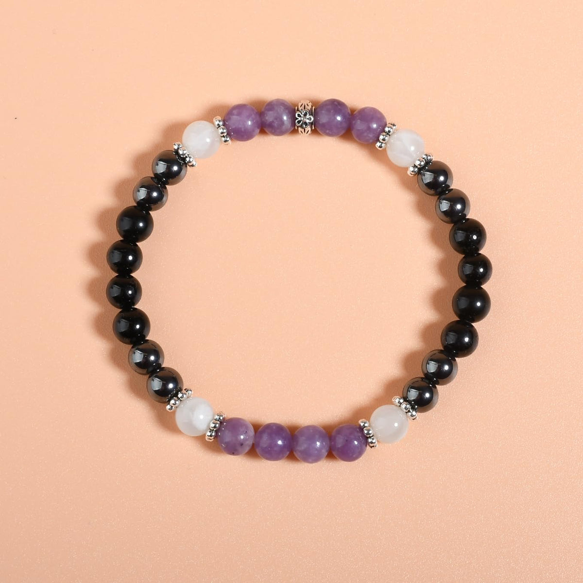 Gracayfr Anxiety Relief Bracelet New Beginnings Gifts Lepidolite Black Tourmaline Hematite Moonstone Emotional Healing Crystal Protection Items Jewelry For Women Lepi Moon