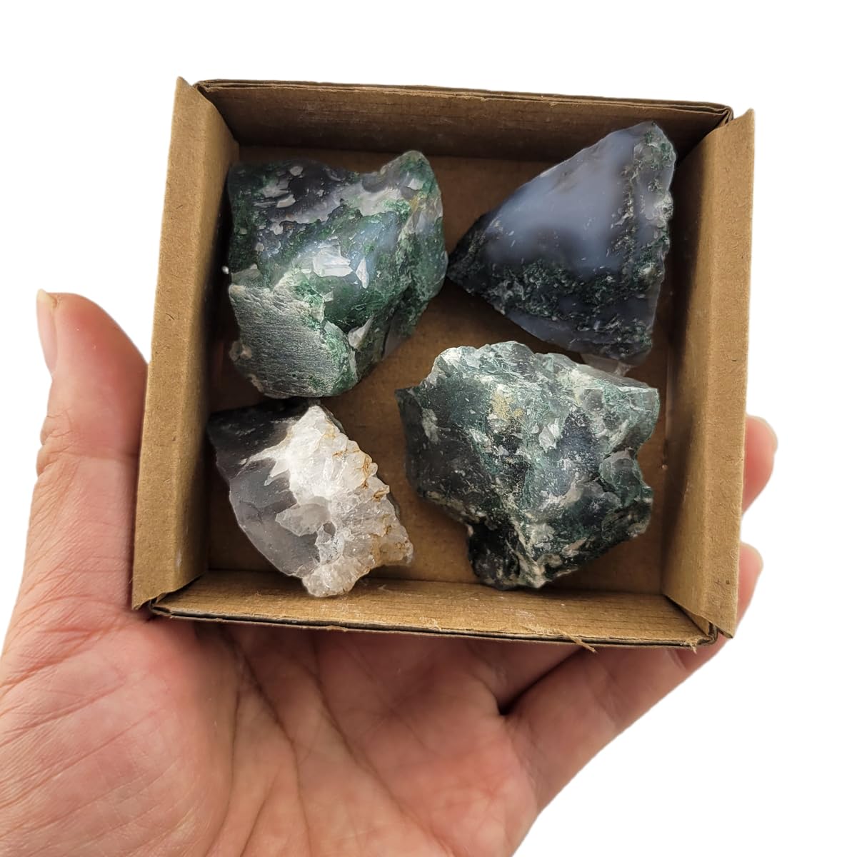 3-5Pcs Natural Raw Crystals 1''-2'' Rough Stones Rocks for Tumbling Polishing Cabbing Gemstones Crystals and Healing Stones for Wicca Reiki,Fountian Rocks for Decorations (Moss Agate)