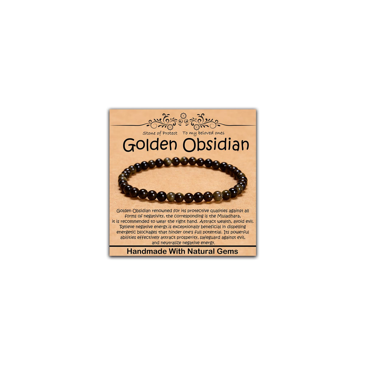 CHCCOYE 4mm Natural Healing Gemstone Bracelet Handmade Yoga Stretch Elastic Bracelet Stress Relief Crystal Jewelry for Men and Women (4mm, Golden Obsidian)