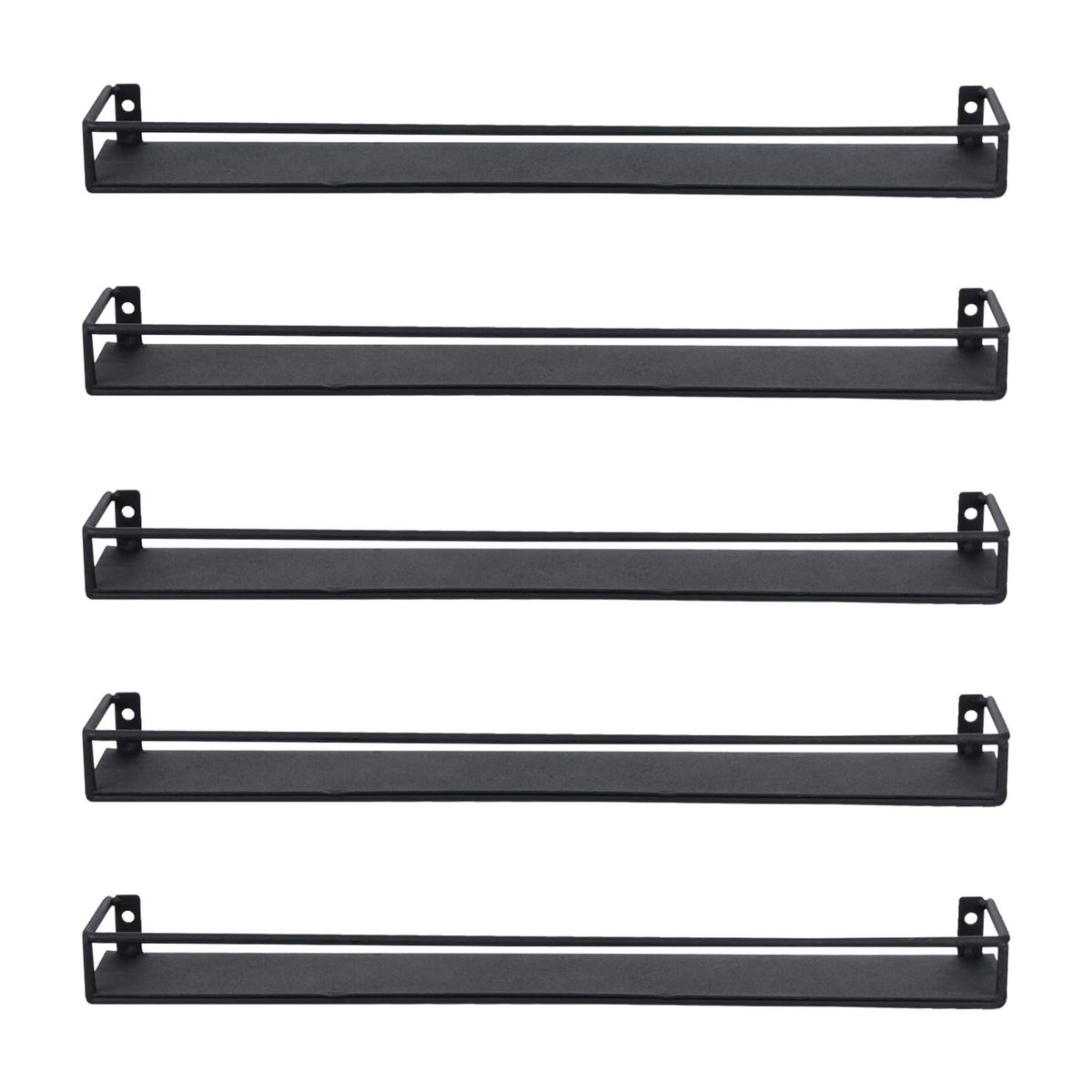 MyGift 16 Inch Wall Mounted Black Metal Nail Polish and Essential Oil Display Shelves, Kitchen Hanging Racks for Seasoning Shakers or Spice Jars, Set of 5