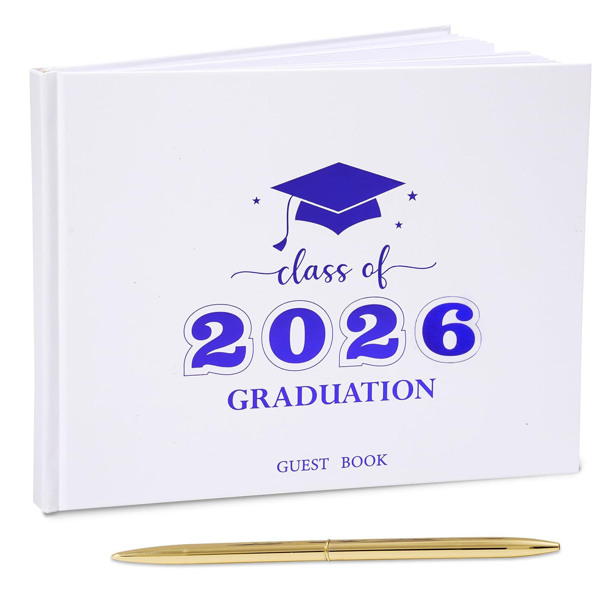 Graduation Guest Book, Class of 2026 Graduation Guest Book with Pen, Hardcover Guest Sign in Book, Memory Scrapbook, Graduation Decorations, Grad Party Supplies for High School，College (Blue)