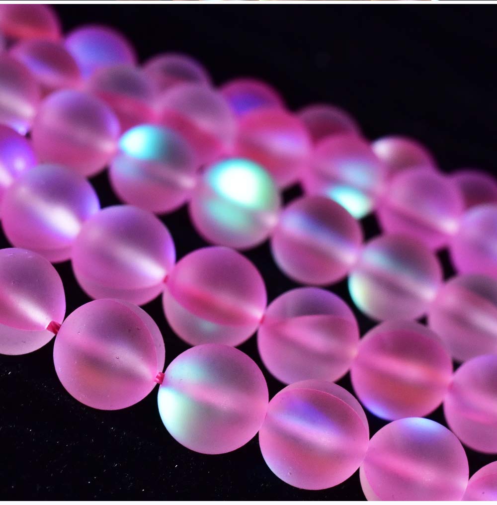 Asingeloo 38PCS 10mm Natural Pinkish Mystic Aura Quartz Gemstone Frosted Matte Titanium Round Loose Spacer Beads 15 inch Full Strand Crystal Healing Power Quartz
