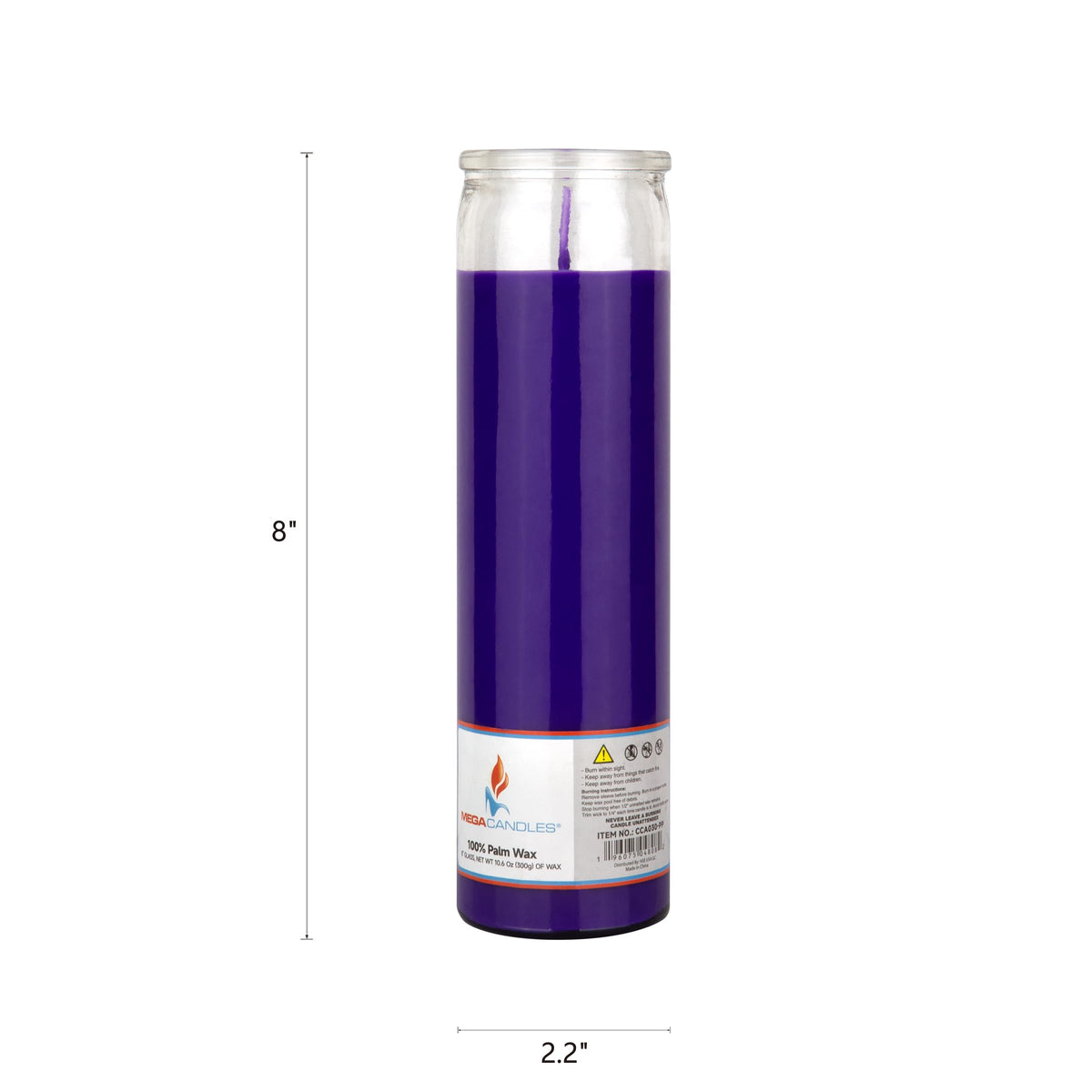 Mega Candles 3 pcs Unscented Purple Glass Container Devotional Prayer Candles, Shortening Wax Candle 2 Inch x 8 Inch, Sanctuary, Vigils, Prayers, Spiritual, Blessings, Religious, Altar, Remembrance
