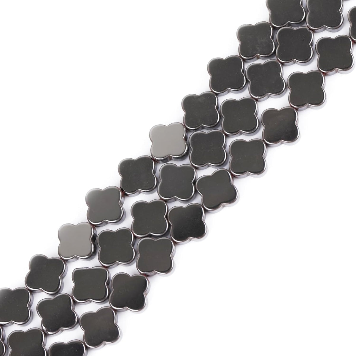 HAAMIIQII 50pcs 8mm Natural Black Hematite Loose Gemstone Beads Flat Clover Shape Spacer Stone Beads for Jewelry Making DIY Bracelets Necklaces Crafting