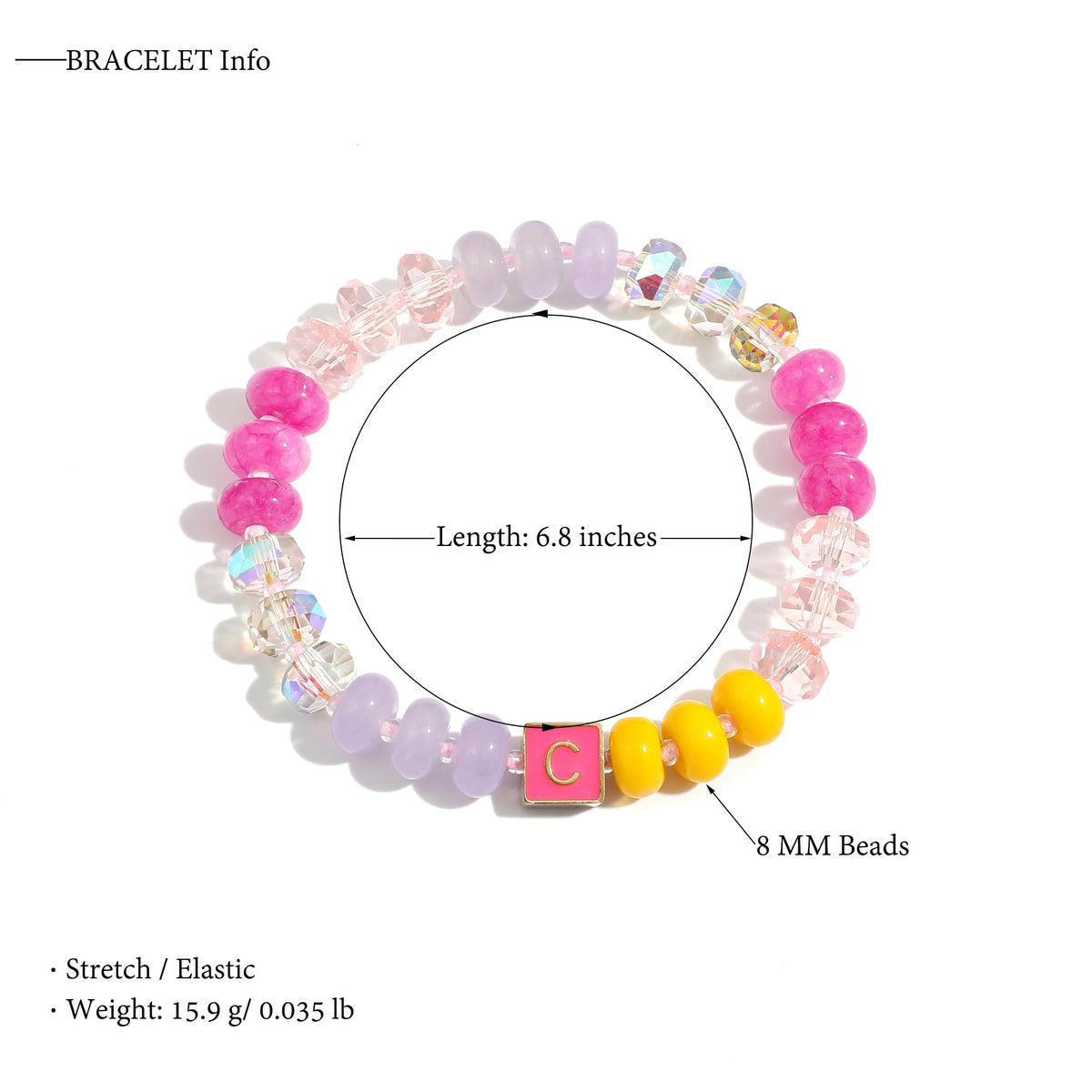 SLYAIH Colorful Beaded Initial Bracelets for Women Boho Crystal Beaded Elastic Stretch Bracelet A-Z Letter Bracelet Handmade Jewelry Gifts for Women