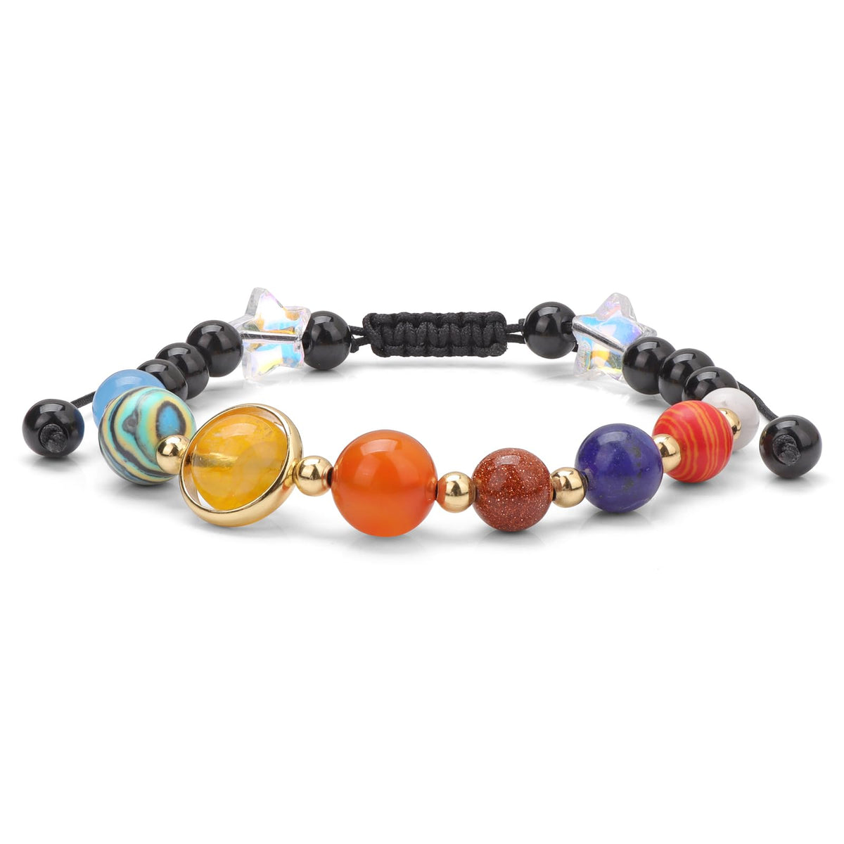 Risyfjew Solar System Eight Planets Guardian Star Bracelet Cosmic Jewelry with Natural Chakra Stones Adjustable Stretch Crystal Bracelet for Men Women Gift for Space Lovers