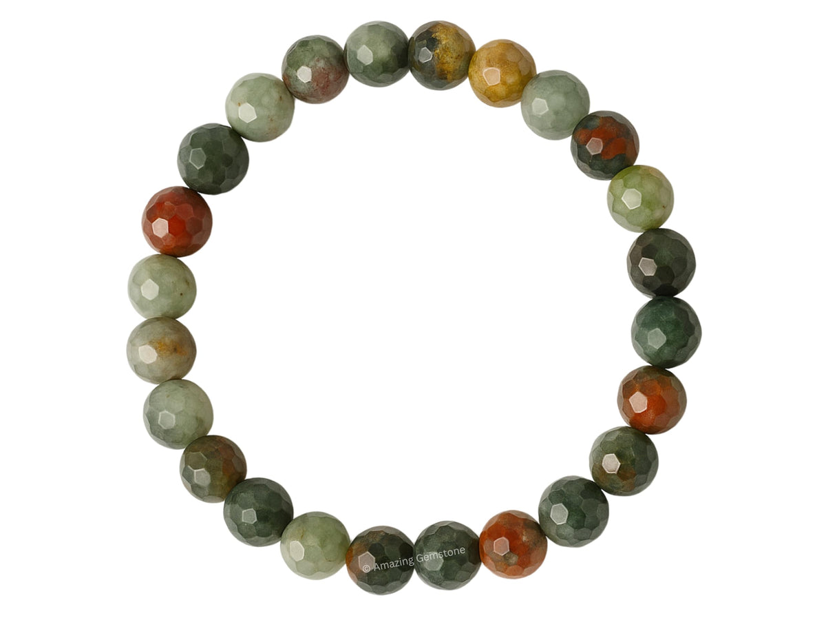 Amazing Gemstone African Bloodstone Bracelet for Women - Chakra Mens Bracelet Protection Crystals and Healing Stones - Faceted Beaded Blessing Bracelet Spiritual Meditation Gift Christmas
