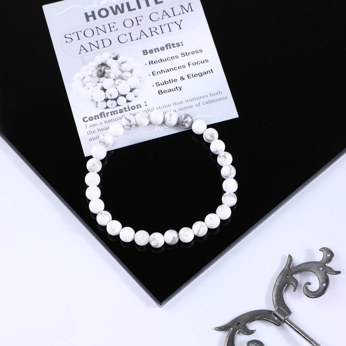 Bymitel 6mm Howlite - Handmade Reiki Gemstone Stretch Bracelet, Natural Beauty & Spiritual Essence, Crystal Healing for Unisex Adults