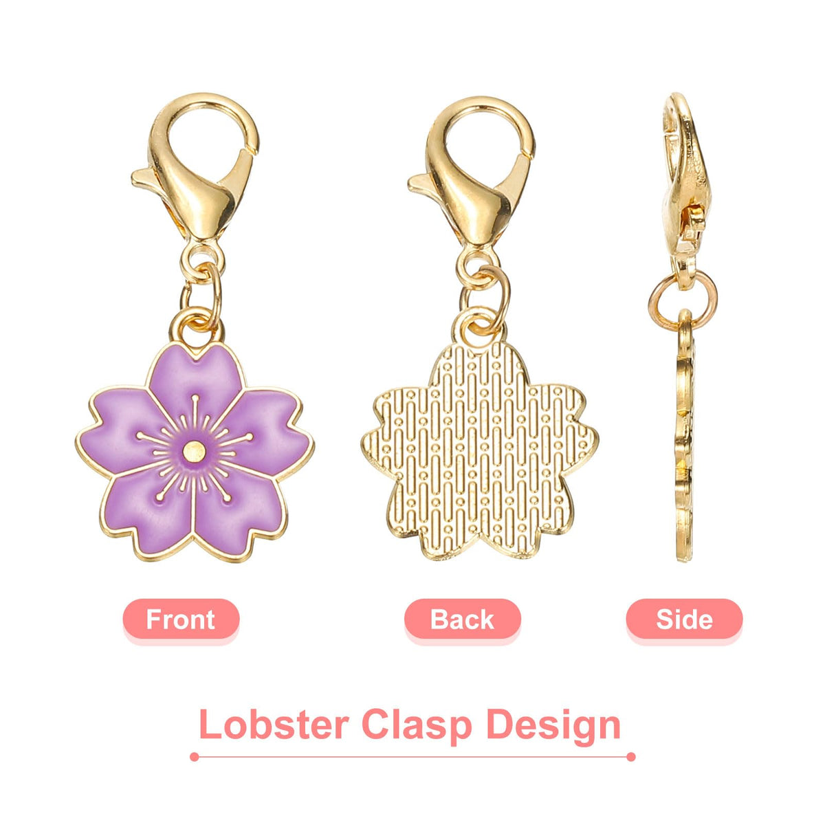 PATIKIL Flower Crochet Stitch Markers, 50 Pack 1.4" Metal Knitting Markers Cherry Blossom Removable Lobster Clasp Charm Locking Cute Stitch Marker for Sewing Crocheting DIY Craft, Purple
