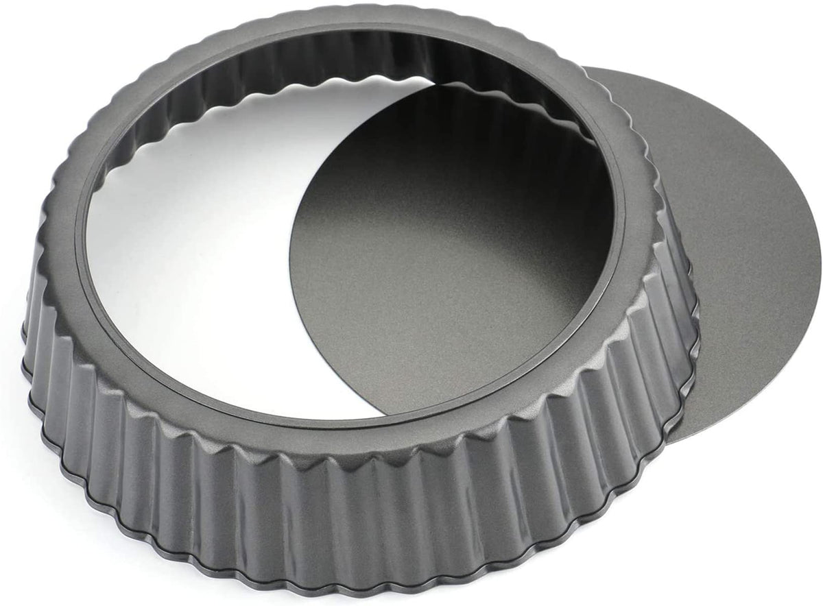 Tosnail 2 Pack Deep Tart Pan, 9.5" x 2" Quiche Pie Pan with Removable Loose Bottom, Fluted Baking Pan