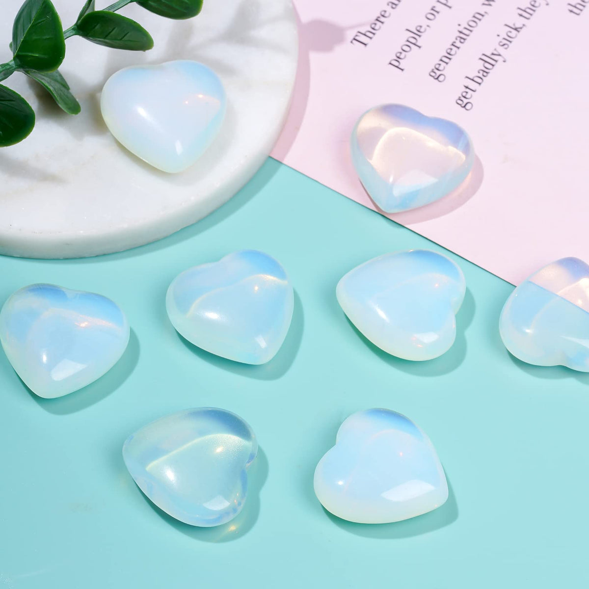 Marrywindix 10 Packs 1 Inch Healing Crystal Natural Opalite Heart Love Carved Palm Worry Stone Chakra Reiki Balancing