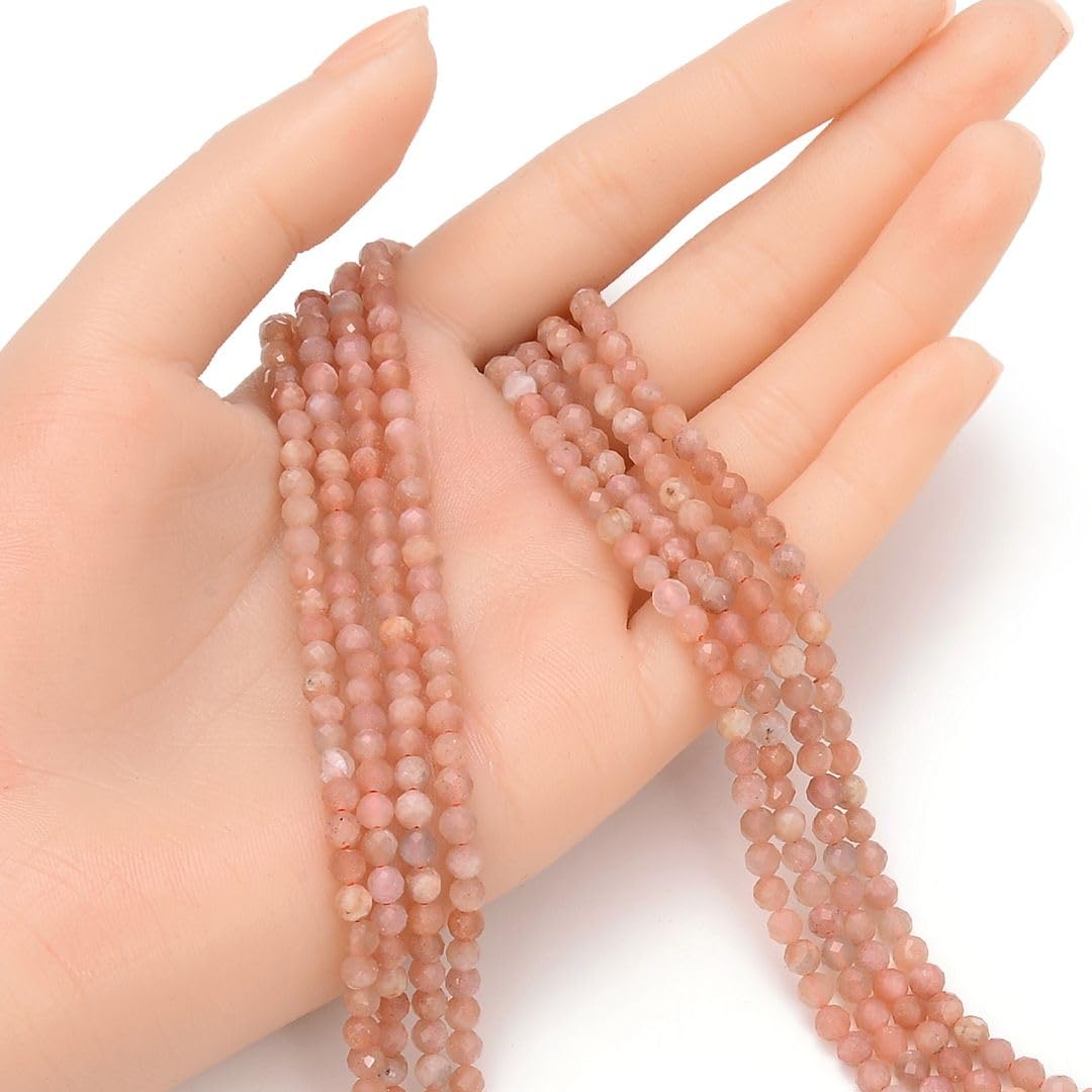Adabele 30 Inch Natural Pink Moonstone Healing Gemstone 4mm (0.16 Inch) Tiny Small Faceted Round Loose Beads Stone Spacer (170-190pcs) for Craft Jewelry Making GK4-19