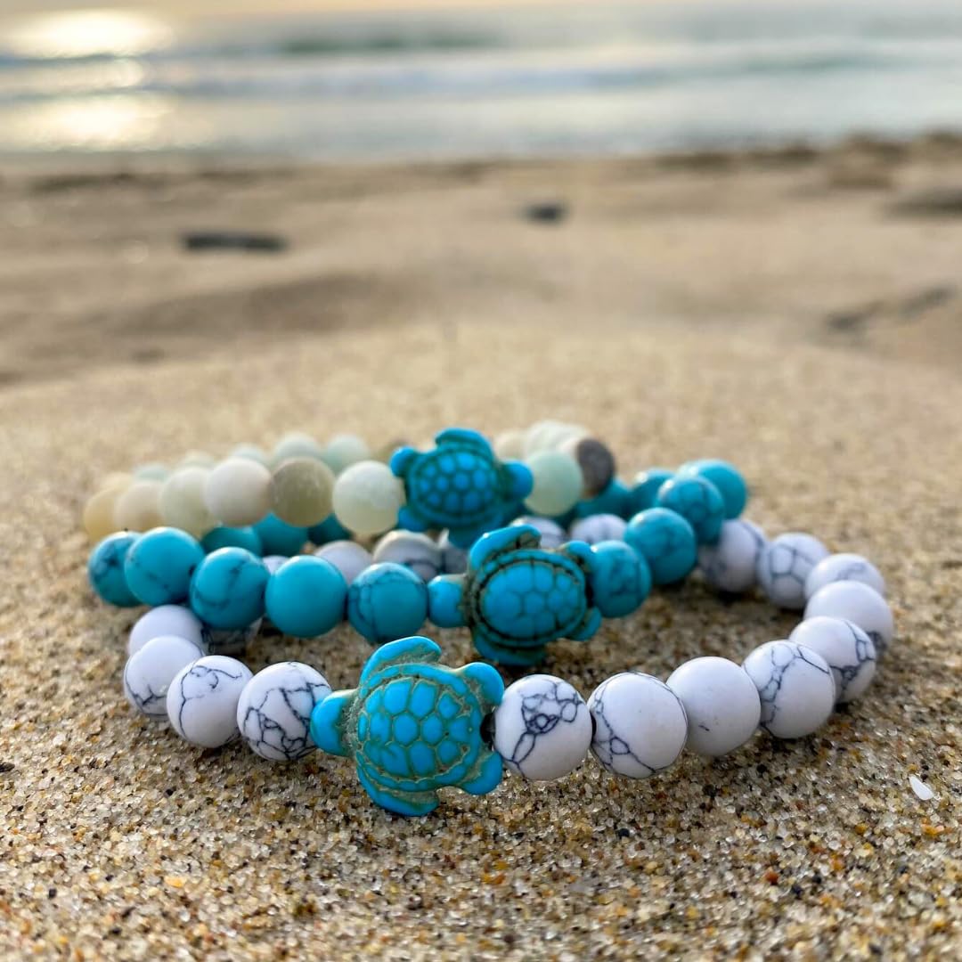 Fahlo Sea Turtle Tracking Bracelet – Track a Real Sea Turtle’s Journey – Supports Wildlife Conservation – Elastic, One Size Fits Most – on Interactive Mobile App Map – Unisex Ocean Conservation Gift (Sky Stone)