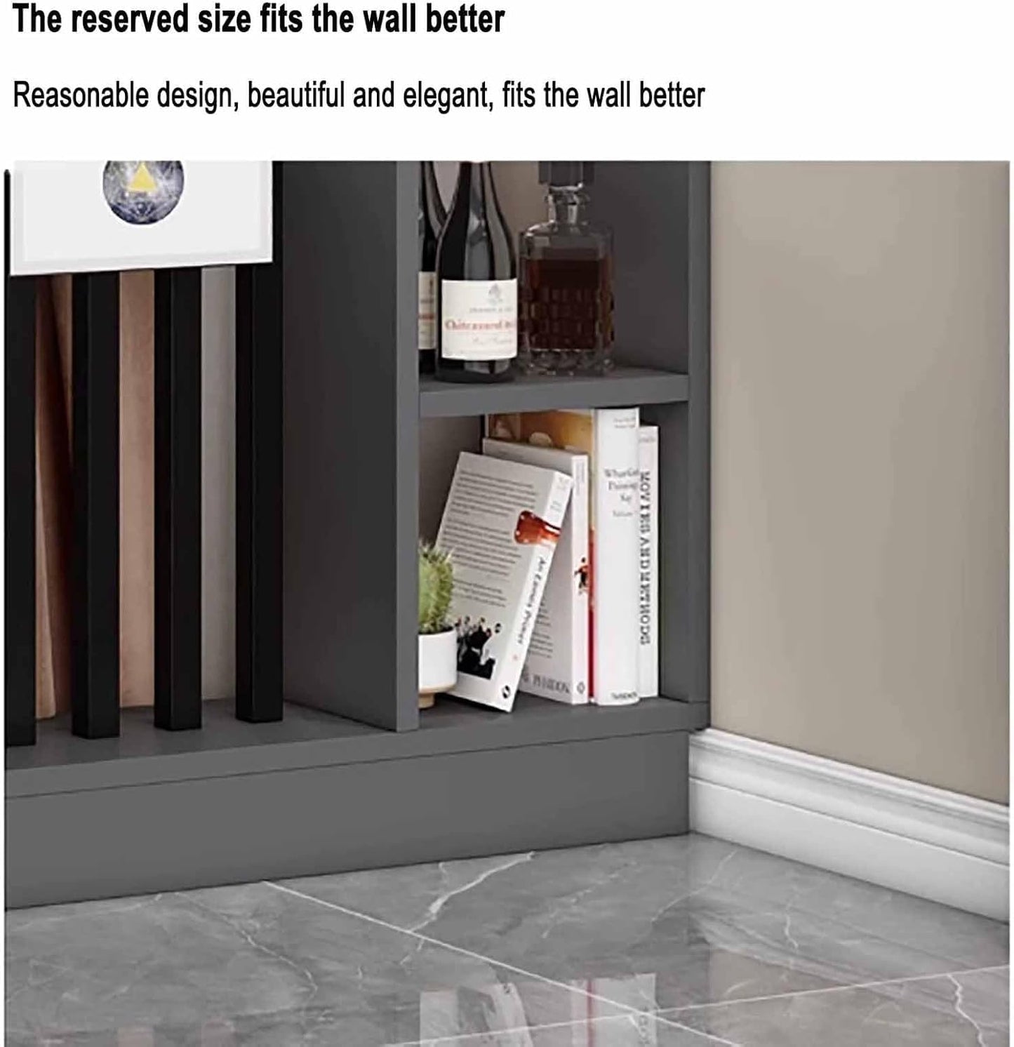 Wall Room Divider with Storage Shelves, Modern Freestanding Room Divider Screen, Open Room Wood Partition for Home & Office Decor (Grey + Black, 39.5" L x 9.5" W x 79.5" H)