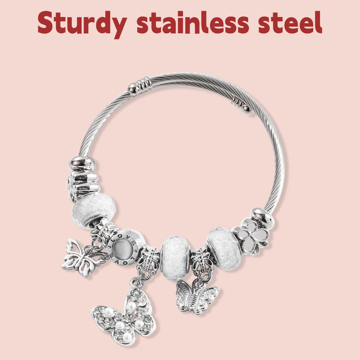 QMWKVNC Charm Bracelets for Womens,Exquisite Cute Cartoon Friendship Silver Bracelets Stainless Steel Bangle, Womens Jewelry Suitable for Holiday Gifts and Birthday Gifts