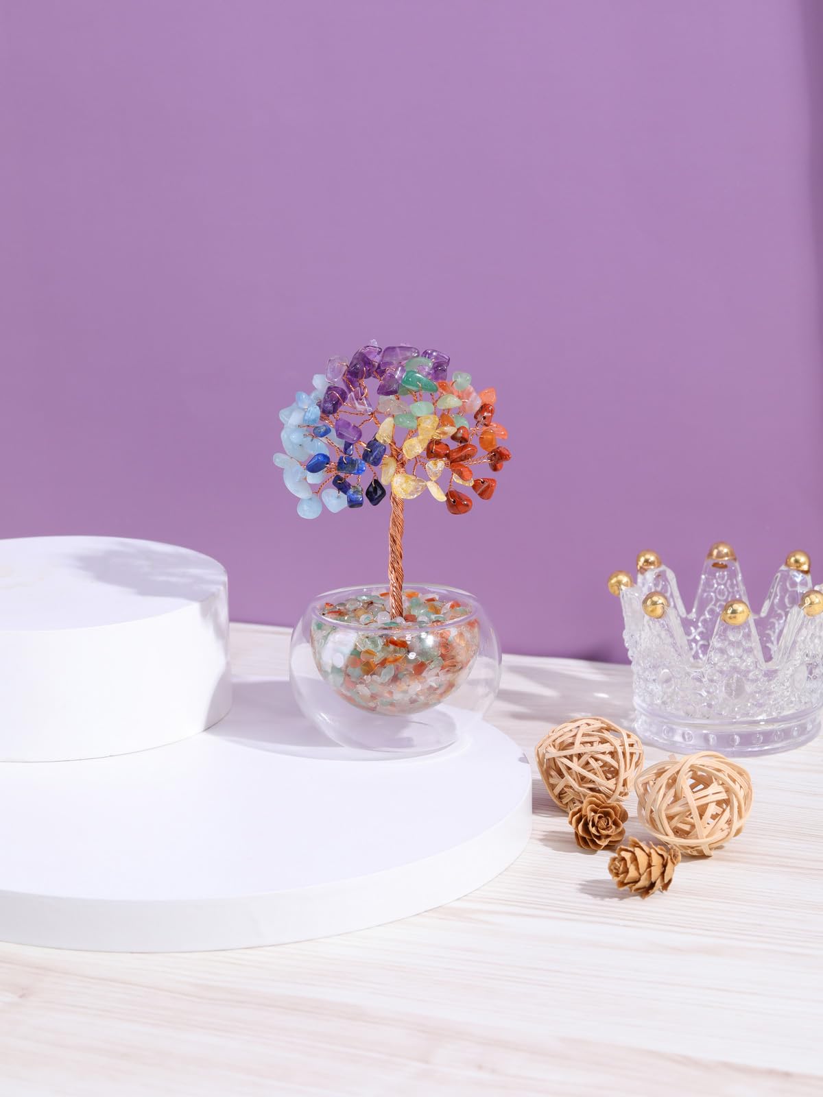 PESOENTH Chakra Tree Crystal Tree of Life,7 Chakra Stones Healing Crystal Gemstone Trees Reiki Positive Energy Gifts for Women Mom Birthday,Spiritual Chakra Decor Gifts for Home Room Office