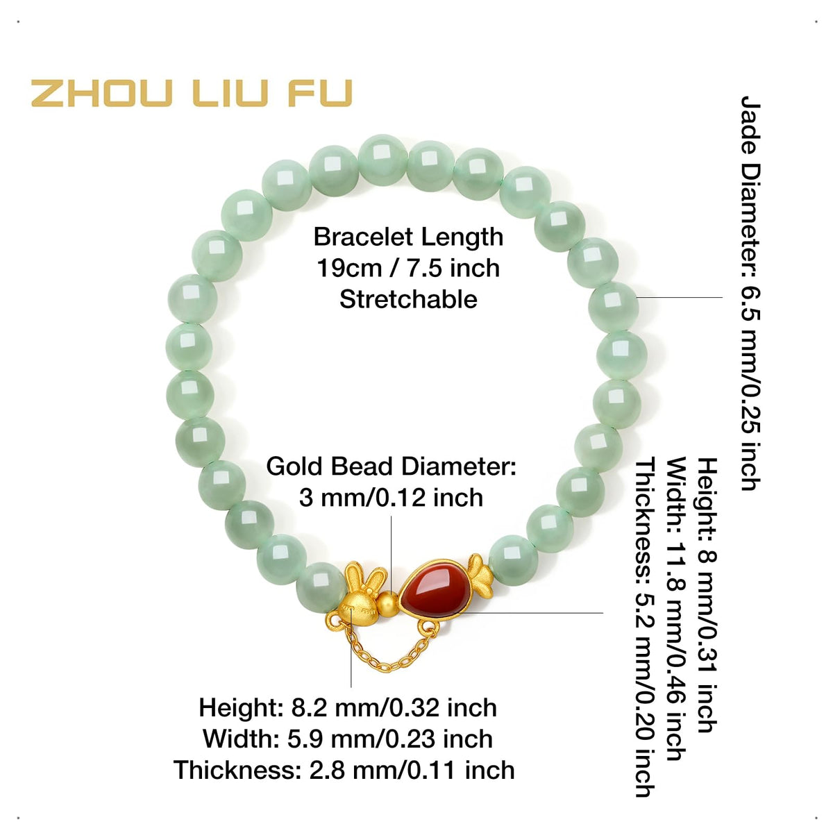 ZHOU LIU FU Rabbit Beaded Bracelets for Women Adjustable Bunny Green Bead Stretch Bracelets Red Agate Carrot Bracelet Her Mom Birthday