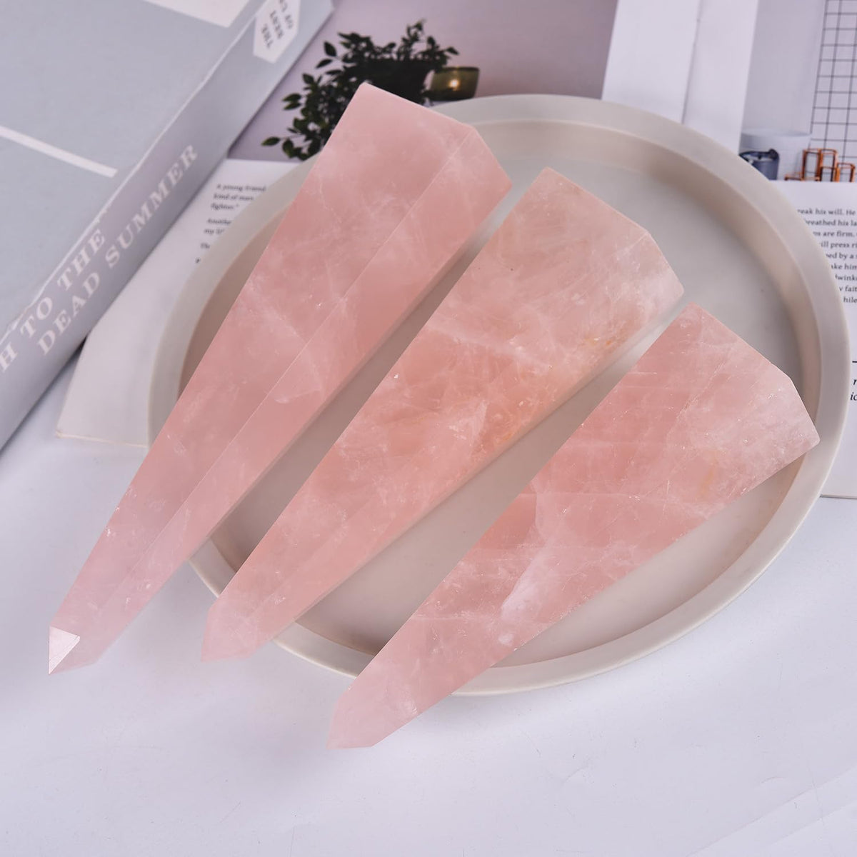 SMOHEAL Rose Quartz Large Crystal Tower Natural Pink Healing Crystal Point Wand Obelisk for Reiki Meditation Crystal Grid Decoration 1-1.5 LBS