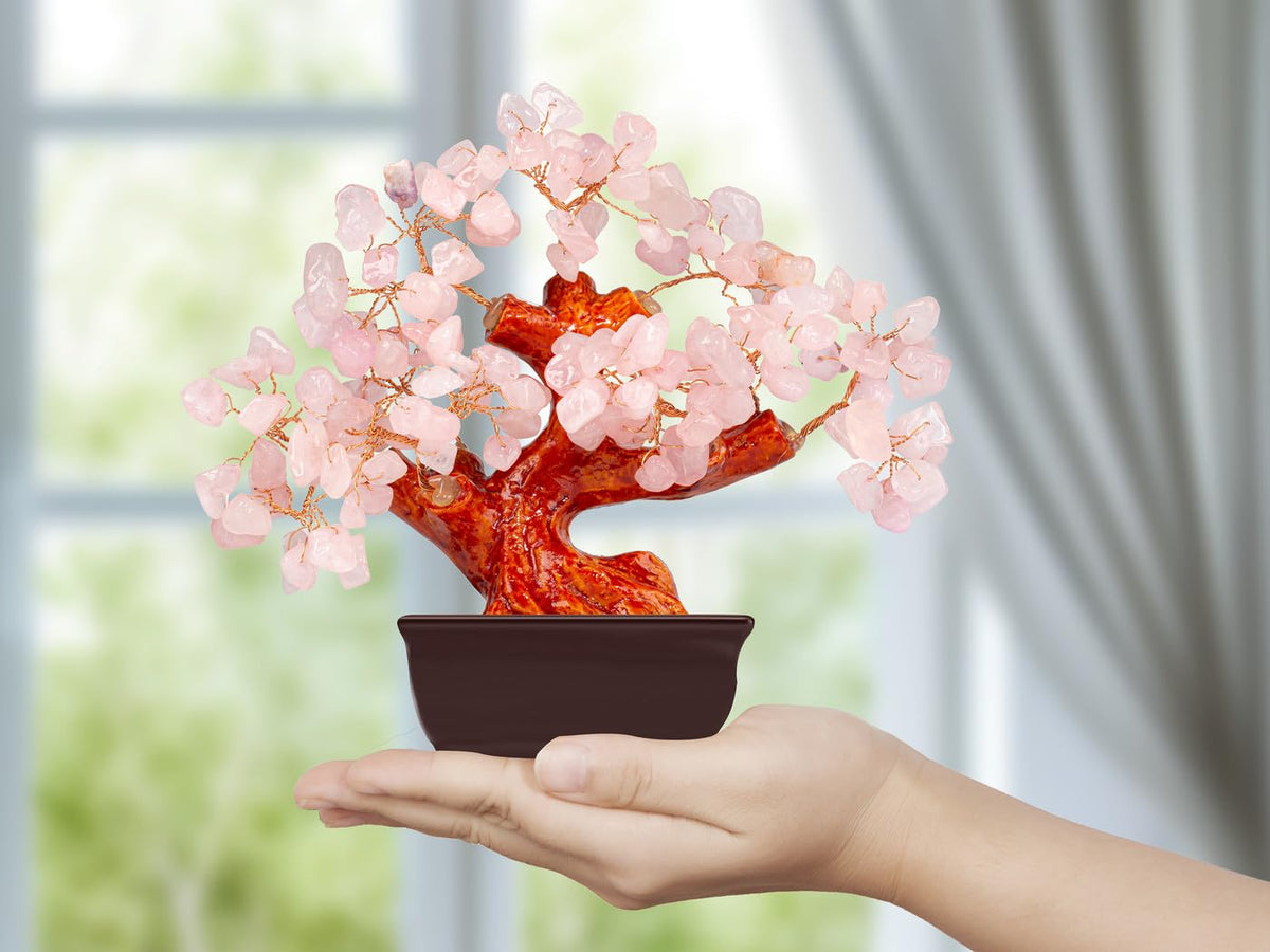 NUKAYAI Rose Quartz Crystal Tree Cute Pink Room Home Desk Office Decor Feng Shui Knick Knacks Accessories Japanese Cheery Blossom Kwawaii Decorations Crystals Valentine Gifts for Women Office Decor