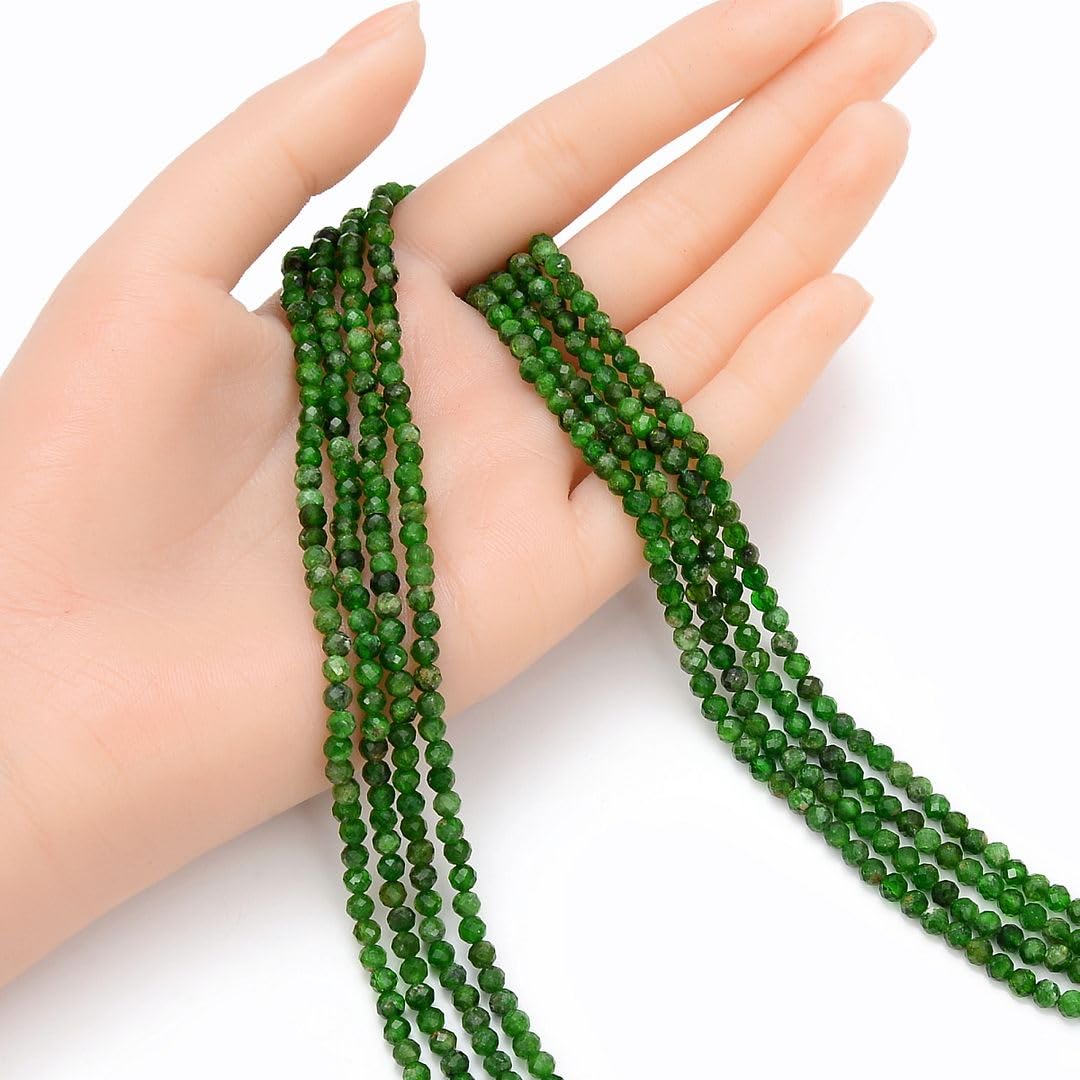 Adabele 15 Inch Natural Green Diopside Healing Gemstone 4mm (0.16 Inch) Tiny Small Faceted Round Loose Beads Stone Spacer (95-105pcs) for Craft Jewelry Making GK4-24