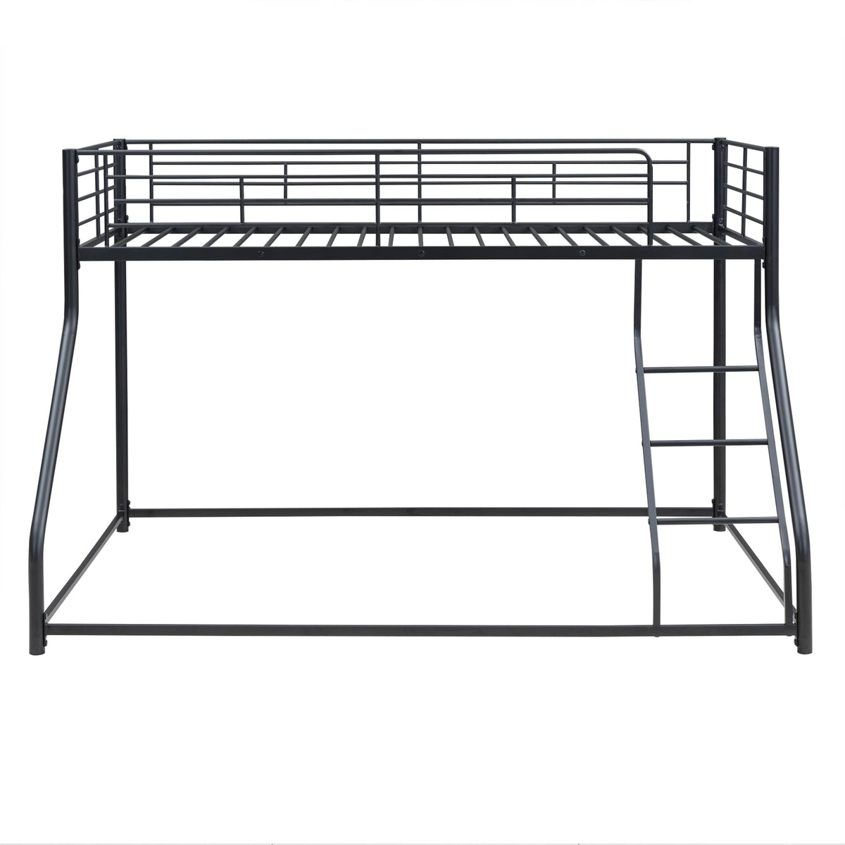 Favfurish Twin XL Over Queen Metal Floor Bunk Bed with Sloping Stairs and Safety Guardrails for Bedroom,Guest Rooms, No Box Spring Needed, Simple to Assemble,Black