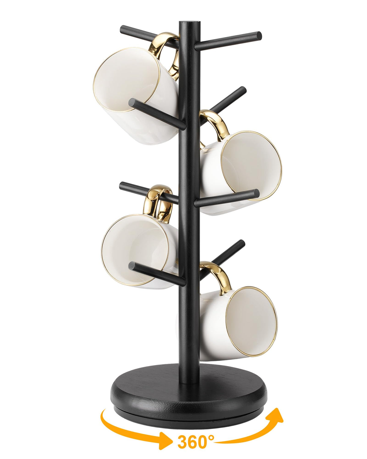 Lorbro Coffee Mug Tree, 360° Rotated Mug Holder with 8 Hooks, Wooden Coffee Cup Holder Rack Stand Accessories for Countertop Kitchen Decor Organizer