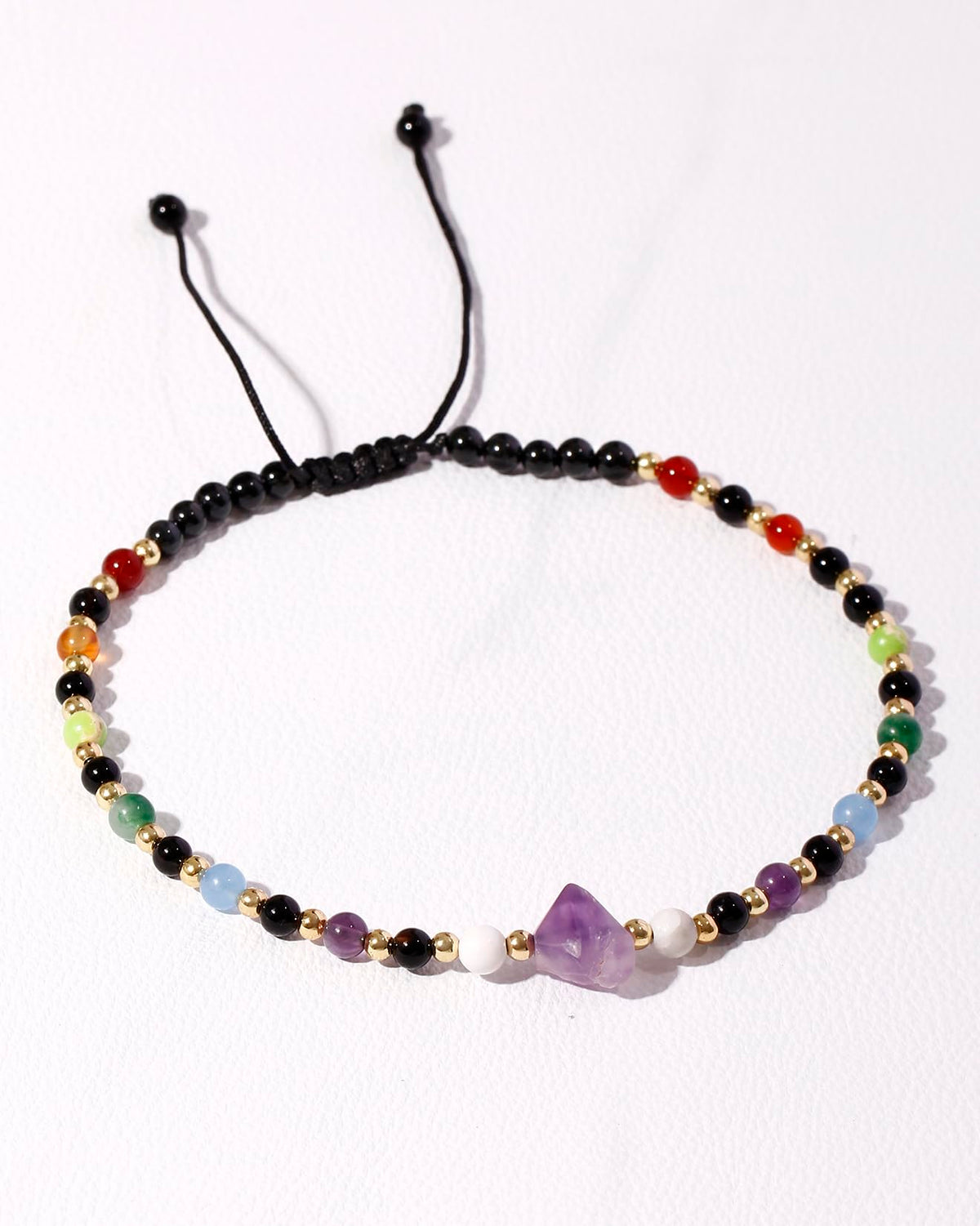 Xfoxstal 7 Chakra Beaded Anklet Summer Beach Black Agate Amethyst Raw Stone Ankle Bracelets for Women Spiritual Crystals Energy Yoga Meditation Gifts