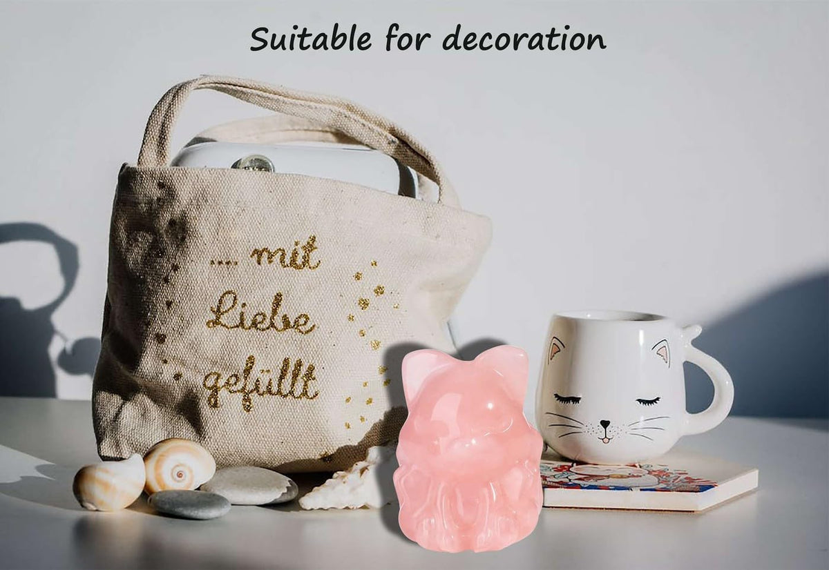 LAIDANLA 2" Rose Quartz Fox Figurine Healing Crystals Pink Fox Statue Hand Carved Natural Gemstone Polished Reiki Spiritual Pocket Animal Sculpture Home Office Room Desk Decor