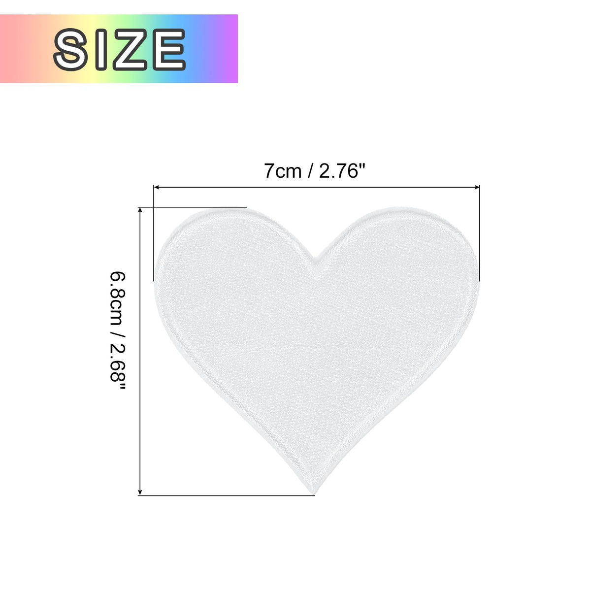 MECCANIXITY Heart Shaped Iron on Patches 7x6.8cm Embroidered Sew Patches Appliques Garment Embellishments for Clothing Repair Backpack Shoes Decoration White 30Pcs